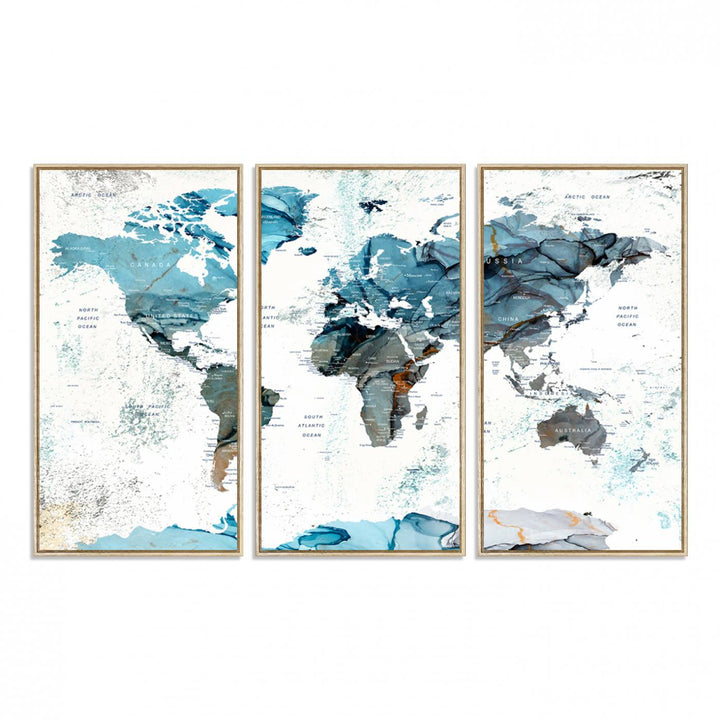 Push Pin World Map Wall Art Canvas Print adds a touch of elegance to the home decor.