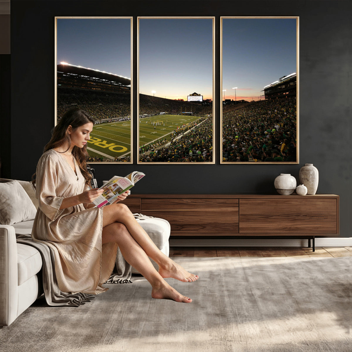 21429-MGV-CV-36X24 - Oregon Ducks Football Team Print - Eugene Autzen Stadium Wall Art Canvas Print