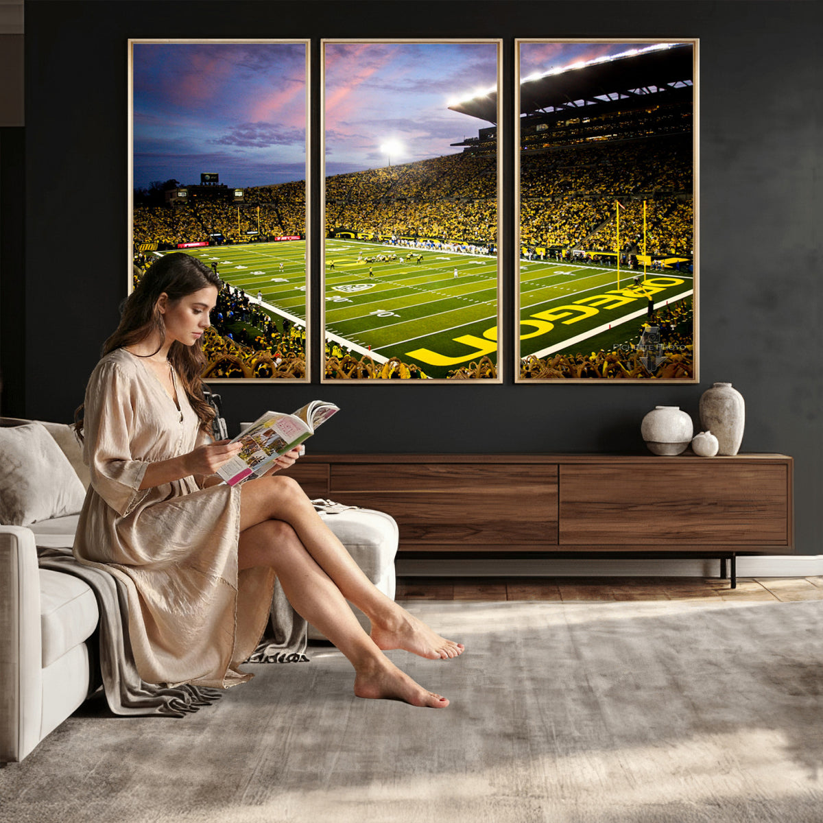 72017-MGV-CV-36X24 - University of Oregon Ducks Football Team Print, Eugene, Framed and Ready to Hang