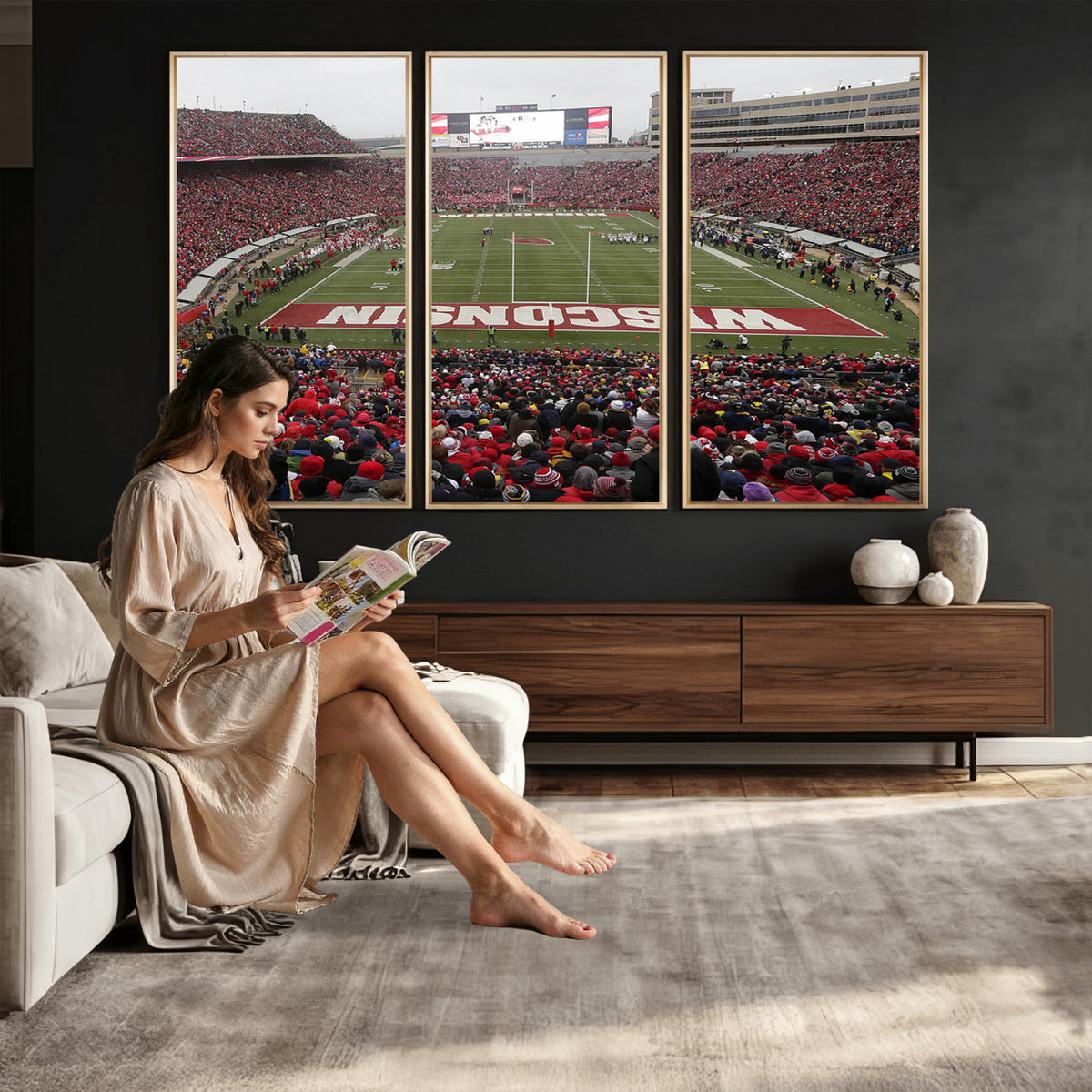 23461-MGV-CV-36X24 - Wisconsin Badgers Team Print Canvas, Madison Camp Randall Stadium Wall Art