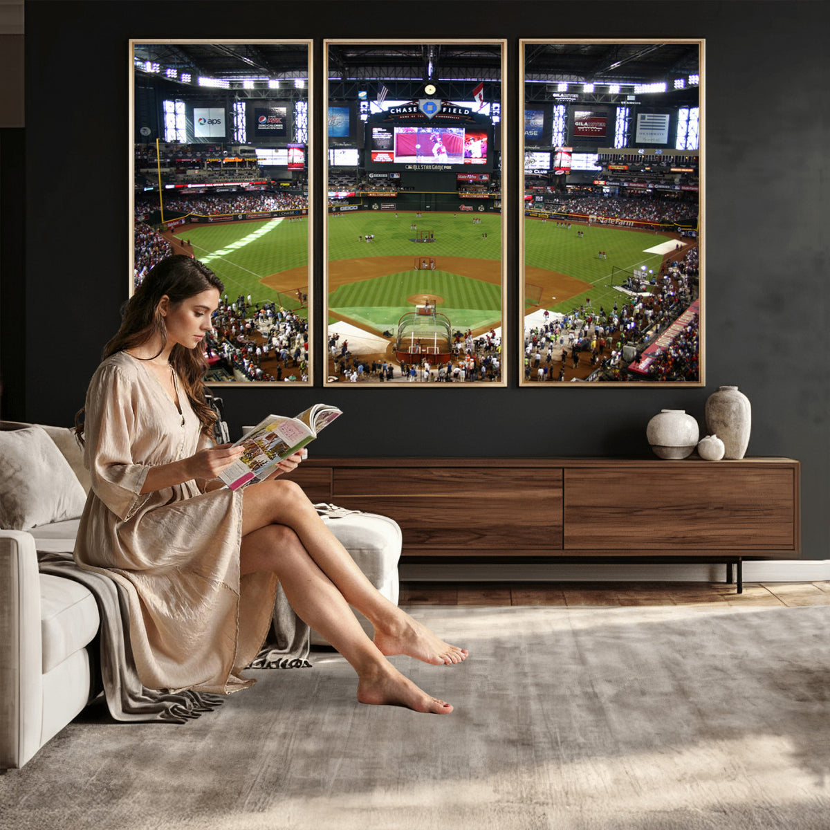 91630-MGV-CV-36X24 - Arizona Diamondbacks Baseball Team Print, Phoenix Chase Field Baseball Stadium Wall Art