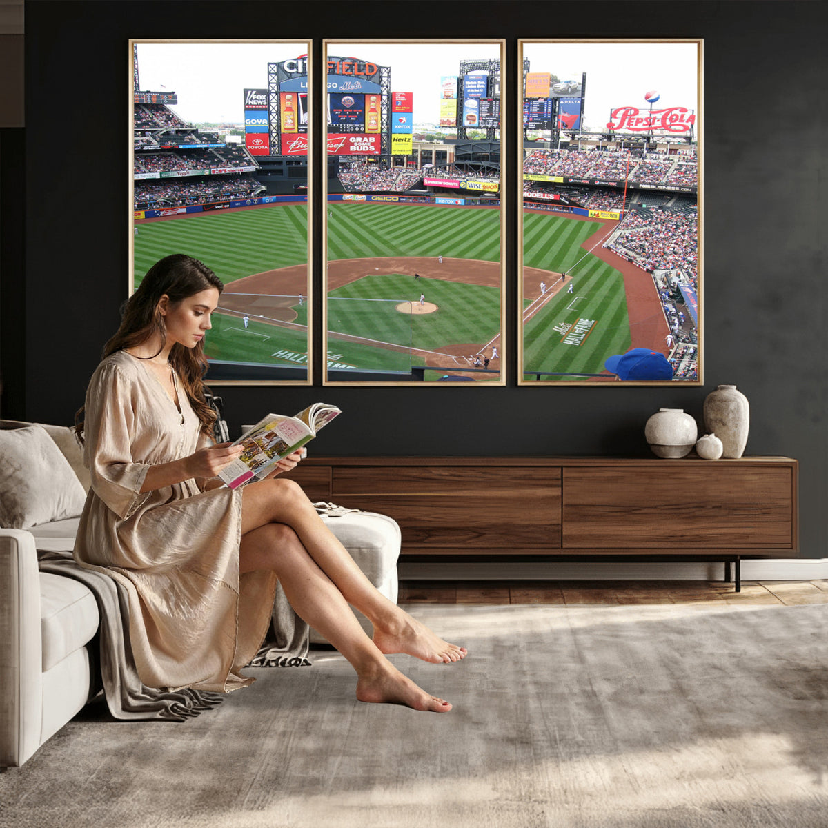 64829-MGV-CV-36X24 - New York Mets Baseball Team Print, Citi Field Baseball Stadium Wall Art