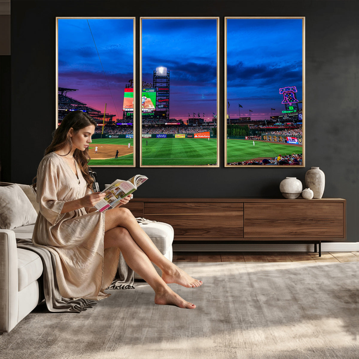 20427-MGV-CV-36X24 - Philadelphia Phillies Baseball Team Print, Citizens Bank Park, Extra Large Game Room Wall Decor
