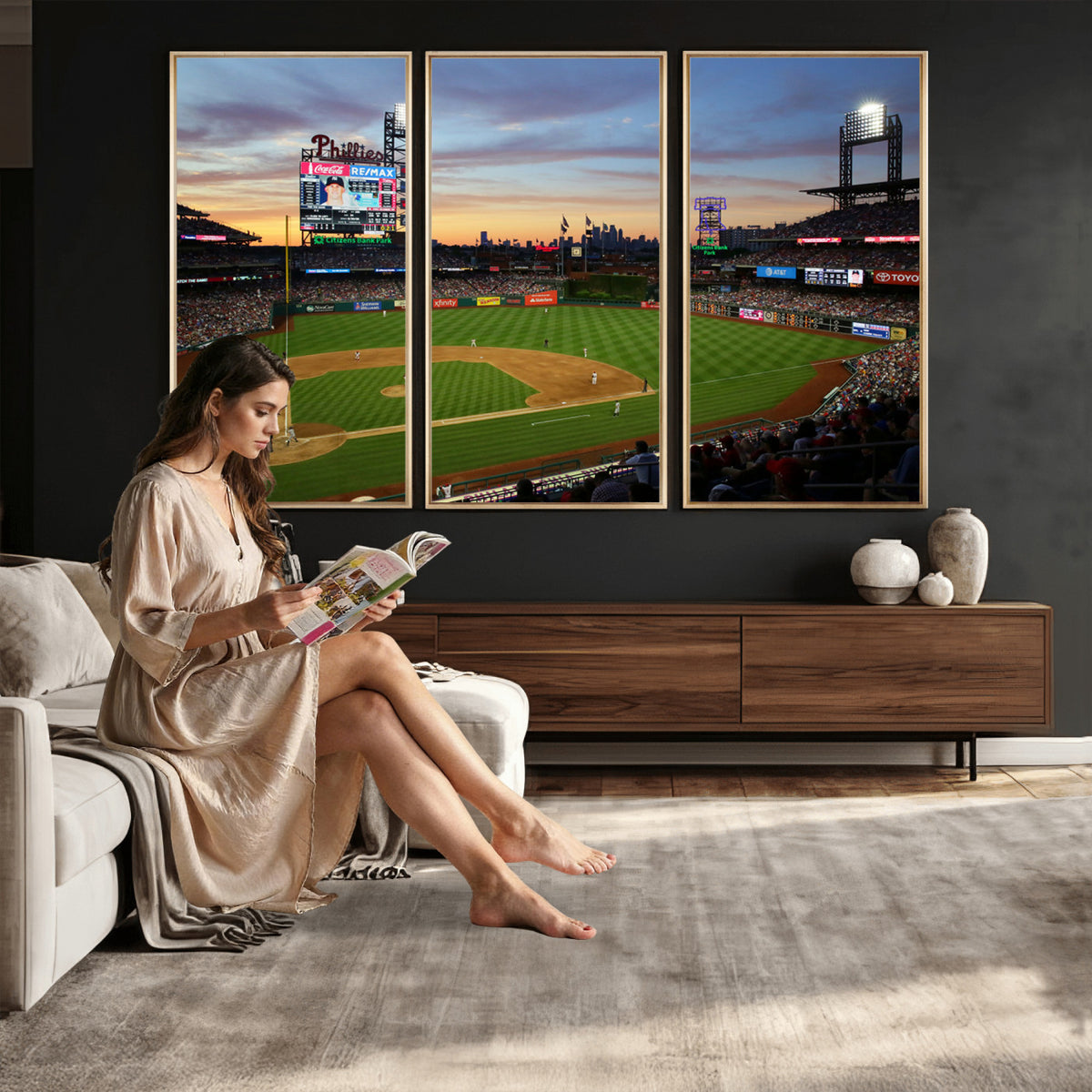 13778-MGV-CV-36X24 - Citizens Bank Park Philadelphia Phillies Wall Art Canvas | 3-Panel Canvas Print of Phillies Stadium