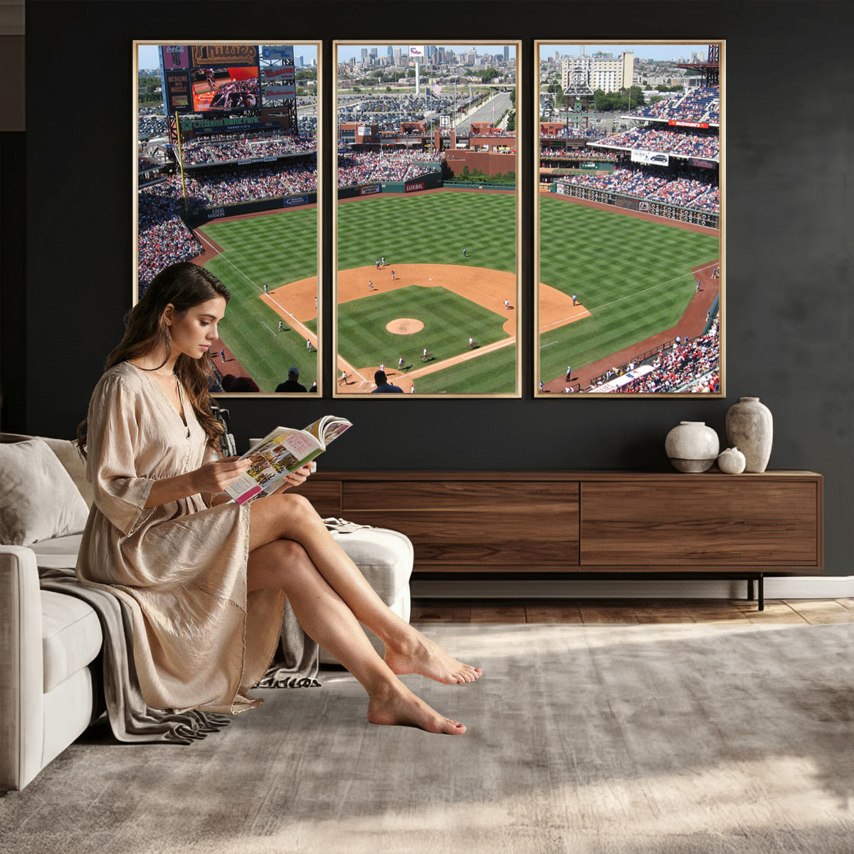 85755-MGV-CV-36X24 - Philadelphia Phillies Baseball Team Print - Philadelphia Citizens Bank Park Stadium Wall Art Canvas