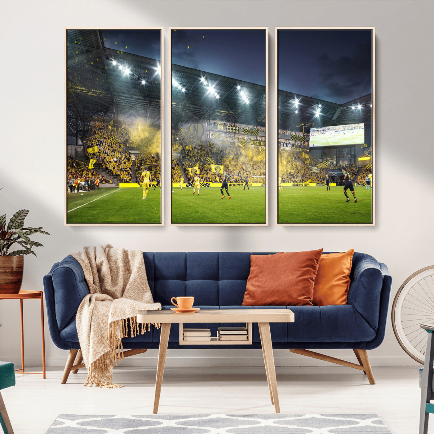 MGV-FC-48X32-3P - Columbus Crew Stadium Match Triple Canvas Wall Art - Dynamic MLS Game Scene Canvas Wall Art