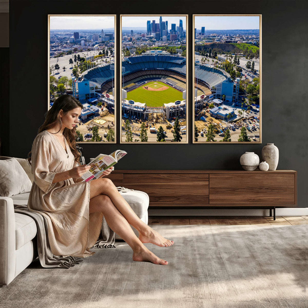 58596-MGV-CV-36X24 - Los Angeles Dodgers Dodger Stadium Wall Art Canvas Print, Extra Large Game Room Wall Decor
