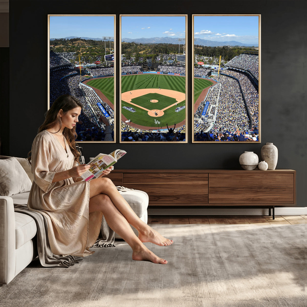 20436-MGV-CV-36X24 - Los Angeles Dodgers Dodger Stadium Wall Art Canvas Print, Framed and Ready to Hang