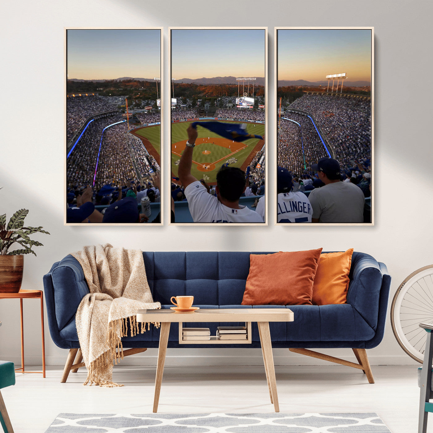MGV-FC-48X32-3P - Dodger Stadium Sunset Game Triple Canvas Wall Art - Los Angeles Dodgers MLB Match