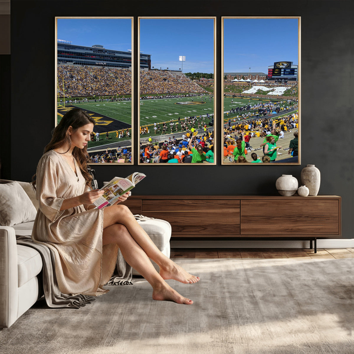 38399-MGV-CV-36X24 - University of Missouri Tigers Football Team Print, Columbia Faurot Field Memorial Stadium Wall Art