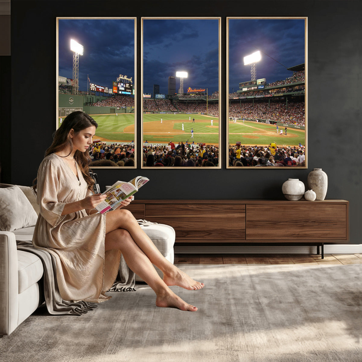 85099-MGV-CV-36X24 - Boston Red Sox Baseball Team Print Canvas, Massachusetts Fenway Park Stadium Wall Art