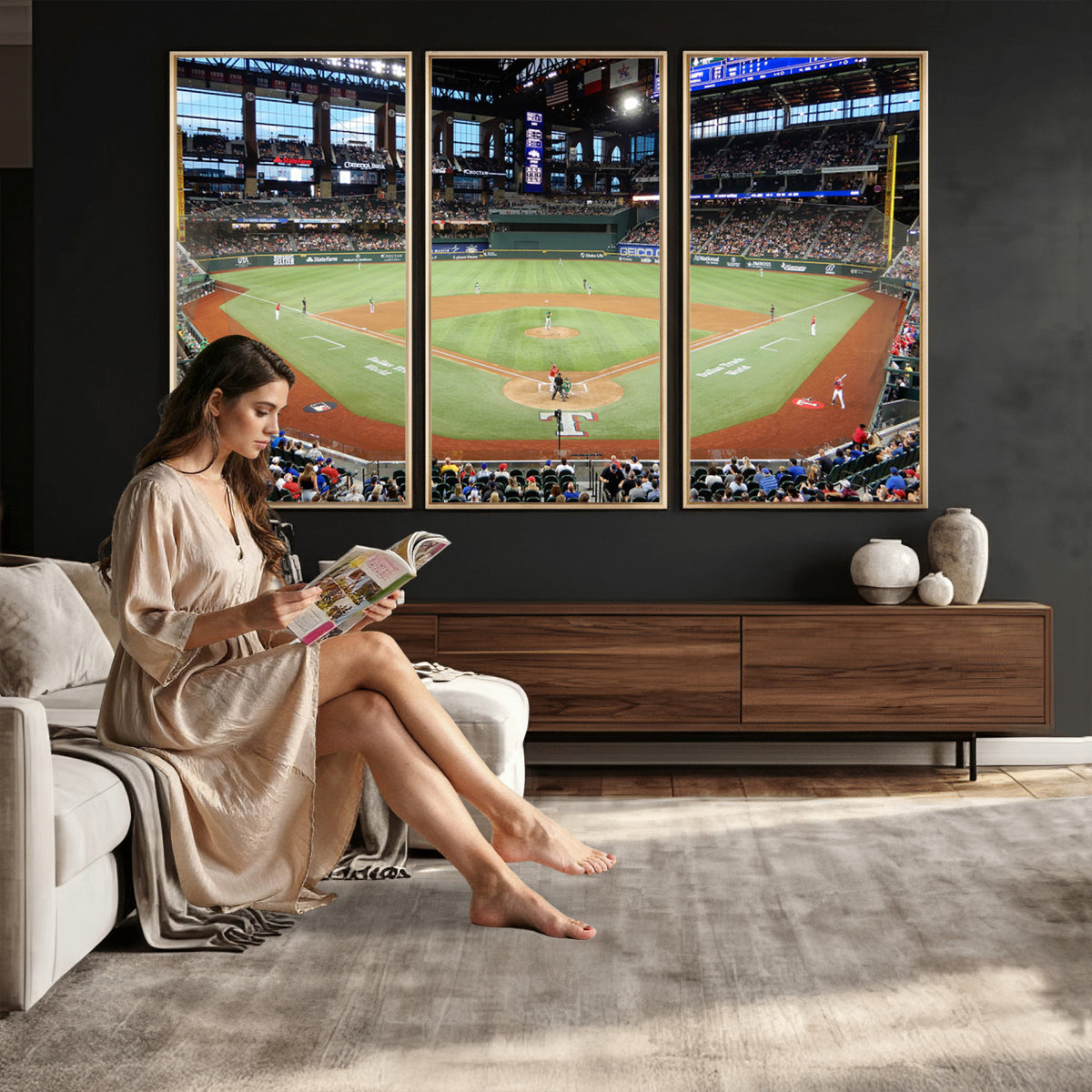 78468-MGV-CV-36X24 - Texas Rangers Baseball Team Print, Arlington Globe Life Field Stadium Wall Art