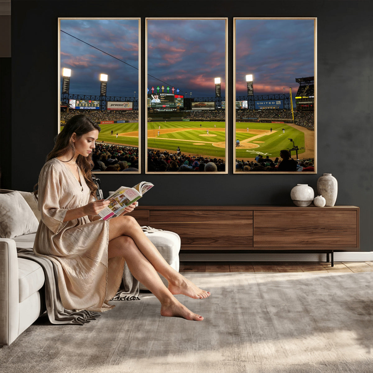 96063-MGV-CV-36X24 - Chicago White Sox Baseball Team Print Canvas, Guaranteed Rate Field, Framed and Ready to Hang