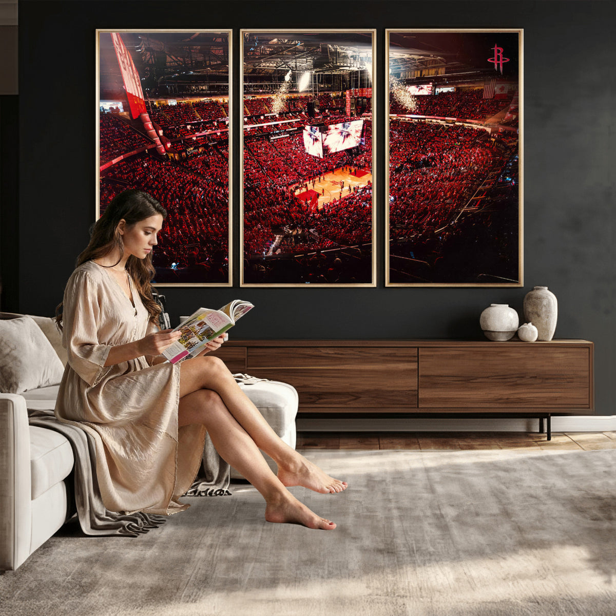 91527-MGV-CV-36X24 - Houston Rockets Basketball Team Print Canvas, Houston Toyota Center Arena Wall Art