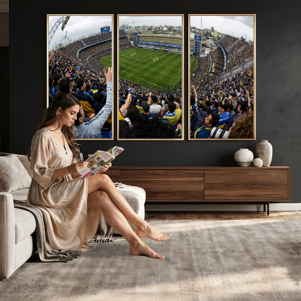 23173-MGV-CV-36X24 - Boca Juniors Soccer Team Print, Buenos Aires Bombonera, Framed and Ready to Hang