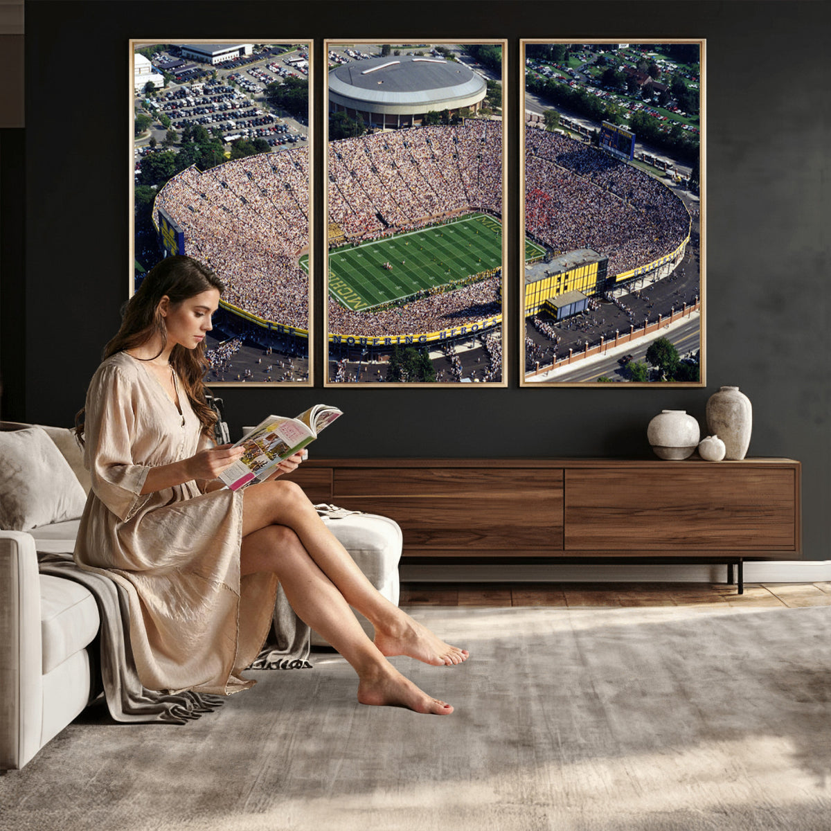 27314-MGV-CV-36X24 - Michigan Wolverines Football Team Print, Ann Arbor Michigan Stadium Wall Art