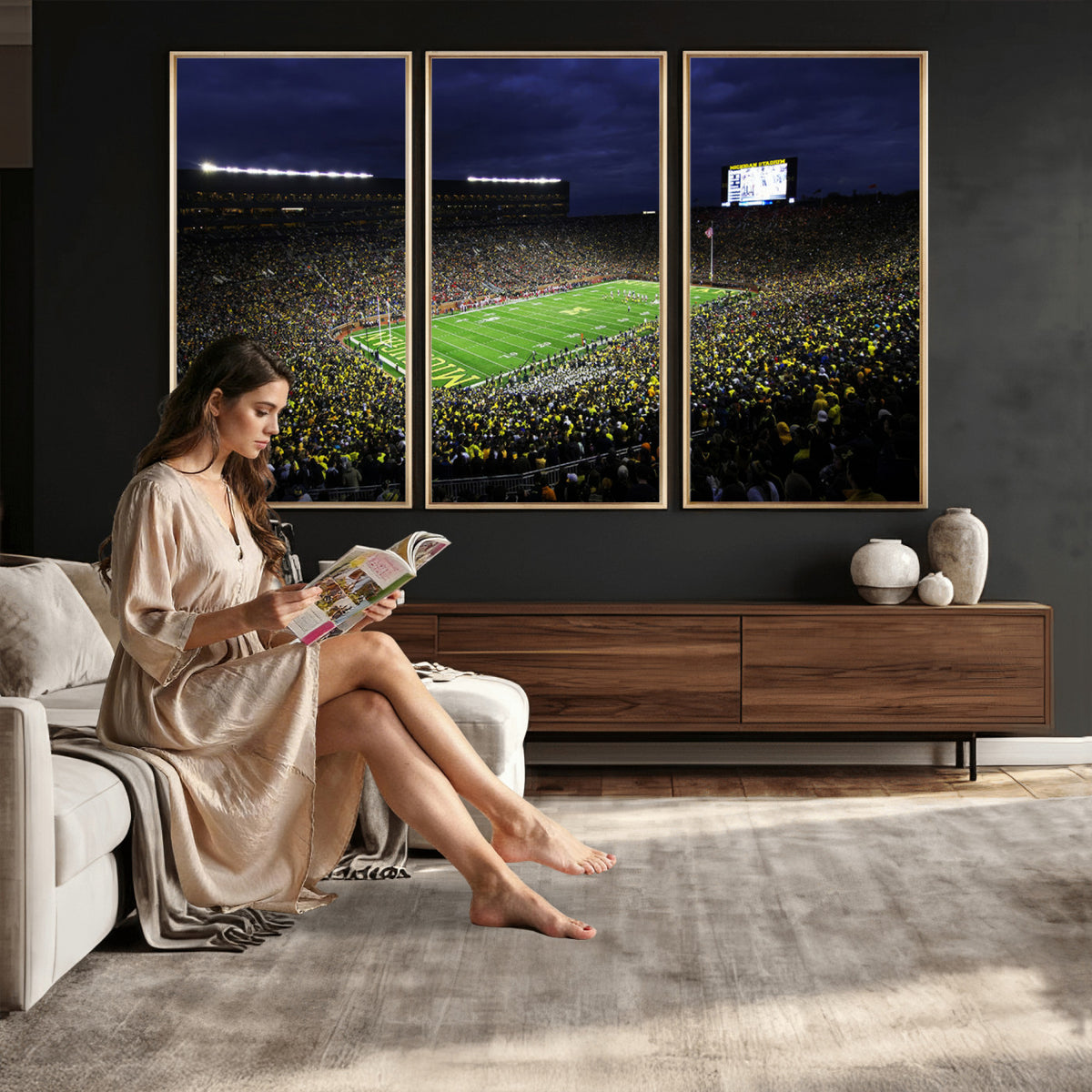 15448-MGV-CV-36X24 - Michigan Wolverines Football Canvas Wall Decor, Football Team Print, Ann Arbor Michigan Stadium