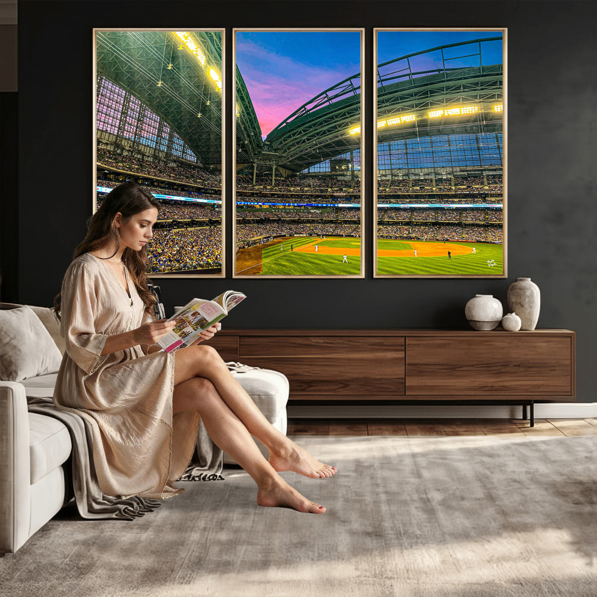 17006-MGV-CV-36X24 - Milwaukee Brewers Baseball Team Print Canvas, American Family Field Stadium Wall Art