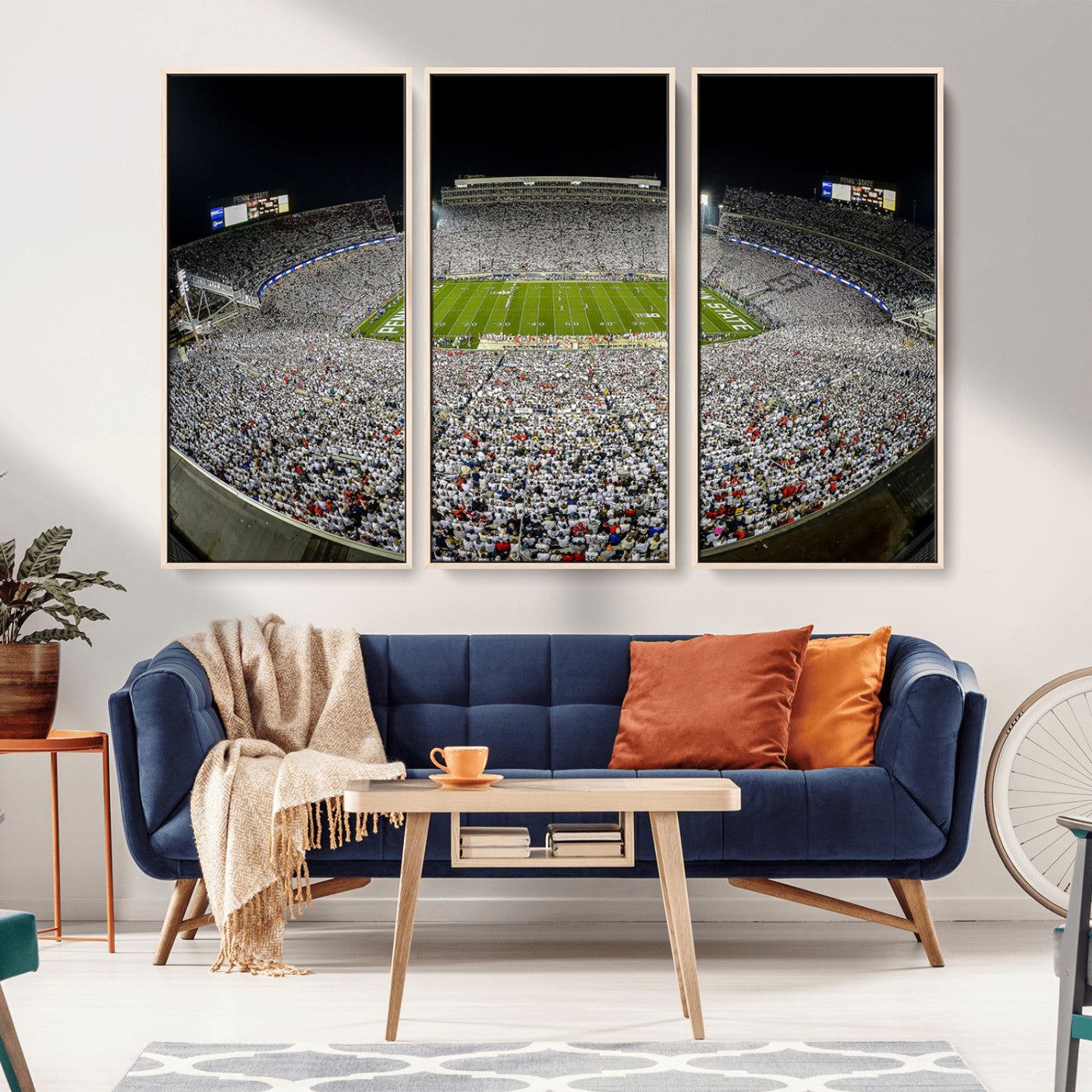 MGV-FC-48X32-3P - Beaver Stadium Night Game Triple Canvas Wall Art - Penn State Nittany Lions Football Match