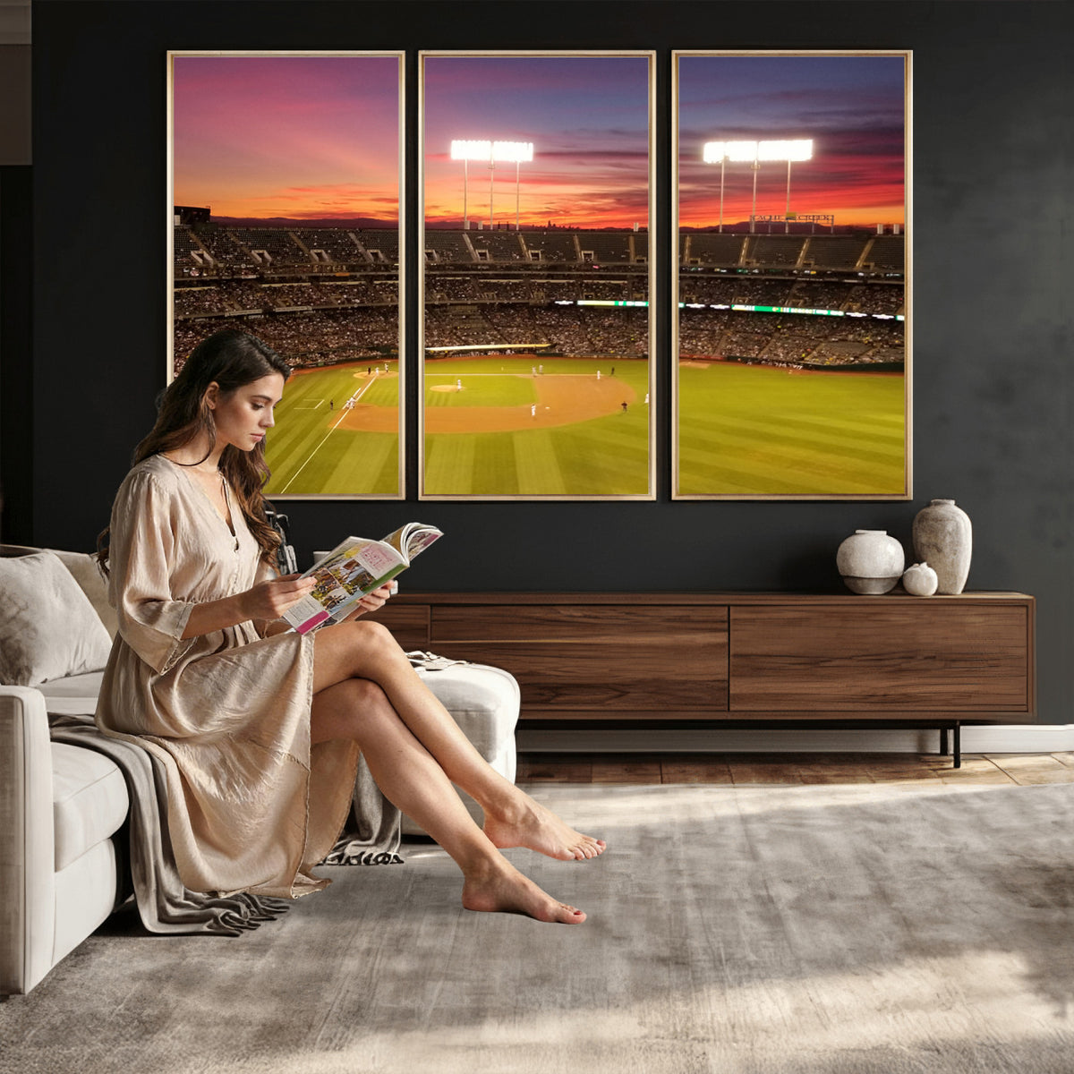 73718-MGV-CV-36X24 - Oakland Athletics Baseball Team Print, Oakland Coliseum