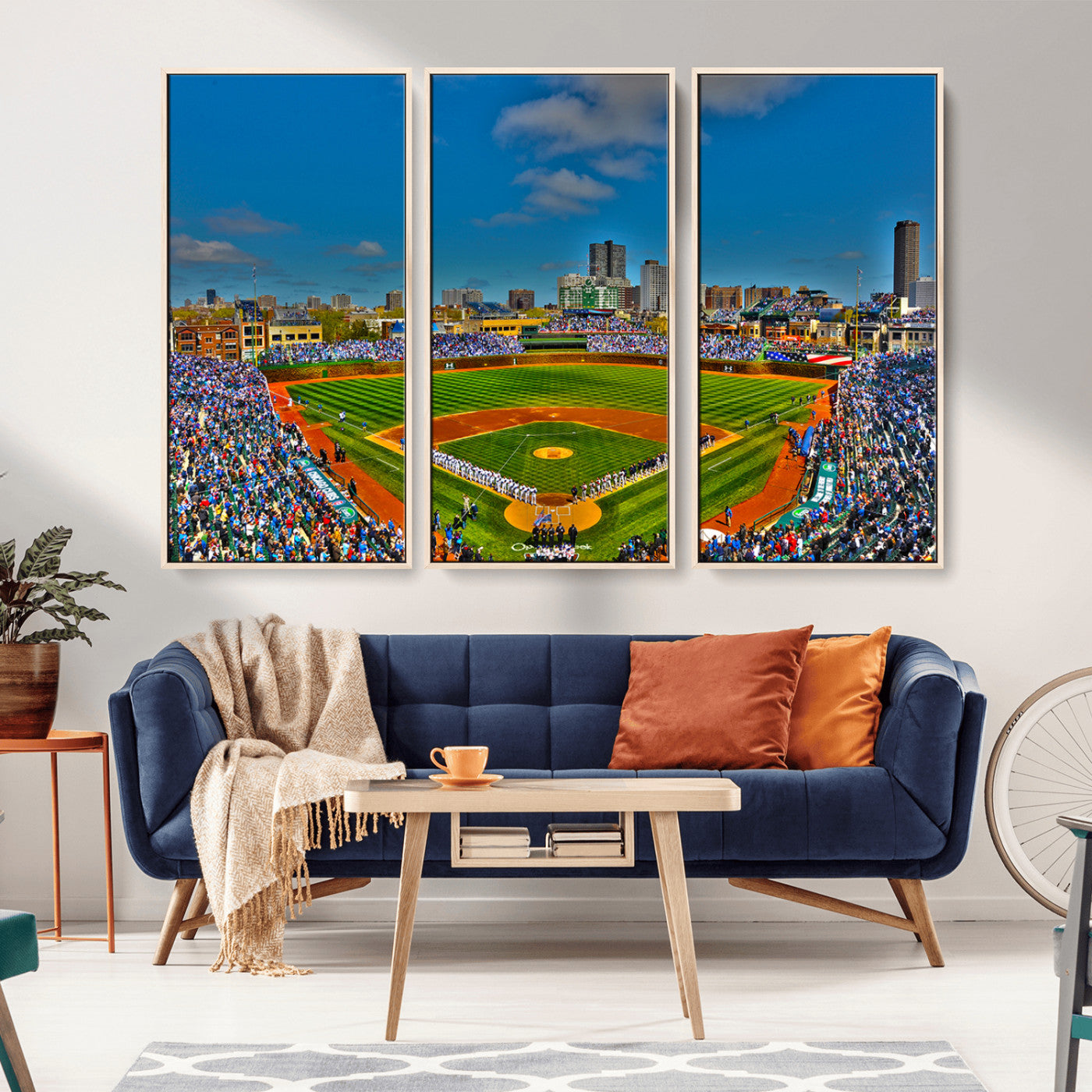 MGV-FC-48X32-3P - Wrigley Field Chicago Cubs Canvas Wall Art - Iconic Baseball Stadium Print for Sports Lovers - Ready