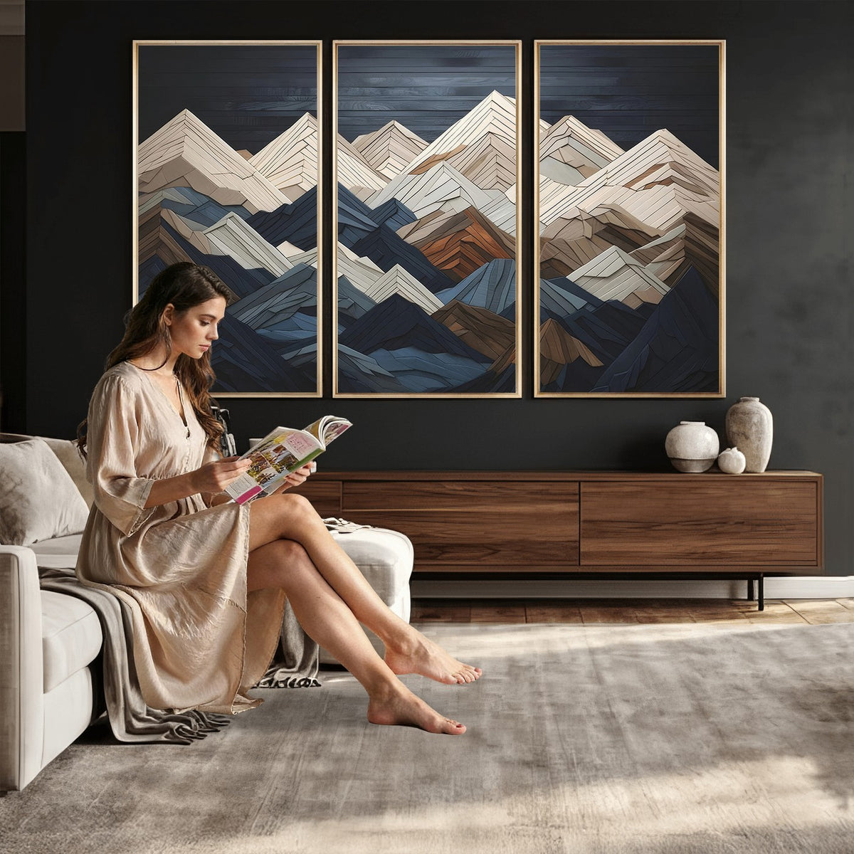 12896-MGV-CV-24X16 - Mountain Wall Art, Modern Abstract Landscape Canvas Print