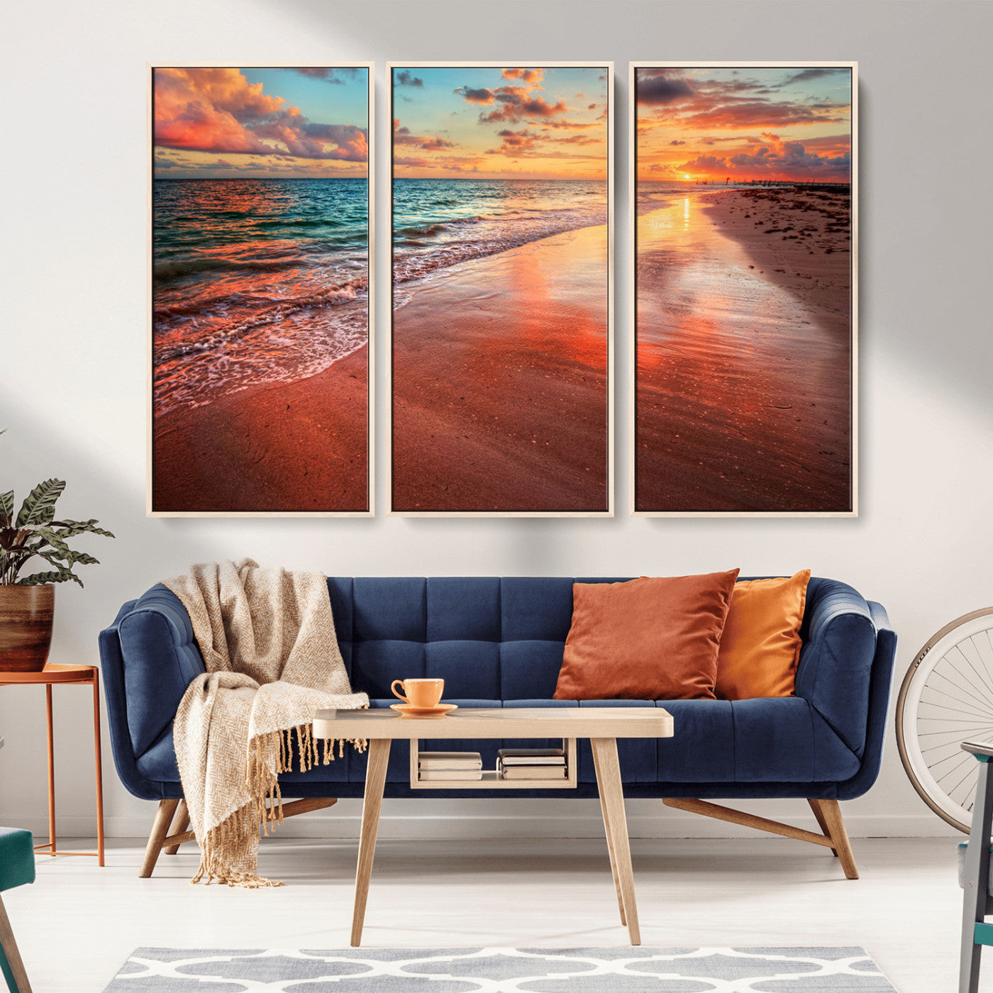 MGV-FC-48X32-3P - Sunset Beach Wall Art | Ocean Canvas Print | Coastal Wall Art | Tranquil Sunset Canvas Print