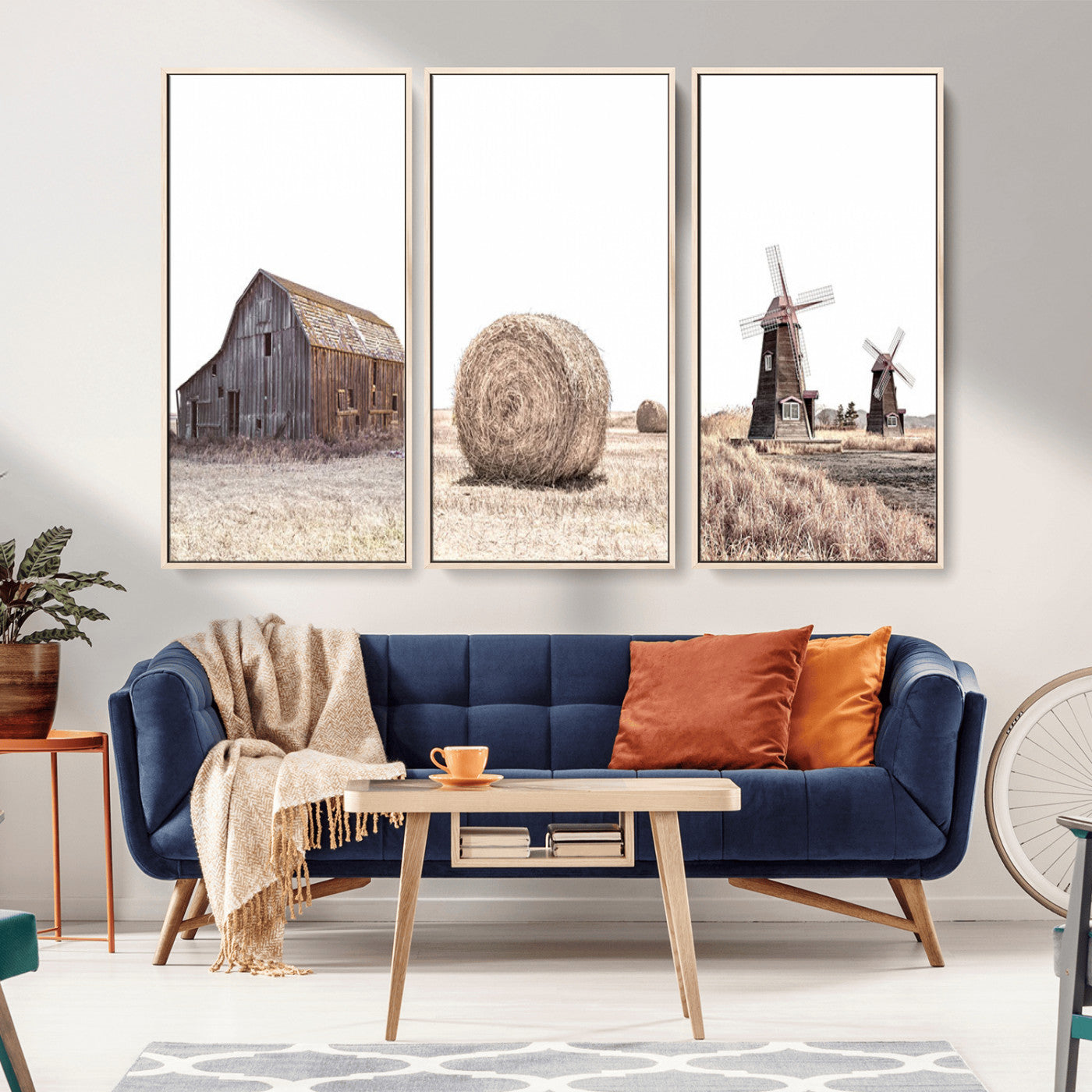 MGV-FC-48X32-3P - Farm Prints Set, Set of 3 Farmhouse Wall Art, Country House Decor, Barn Print, Wheat Print,