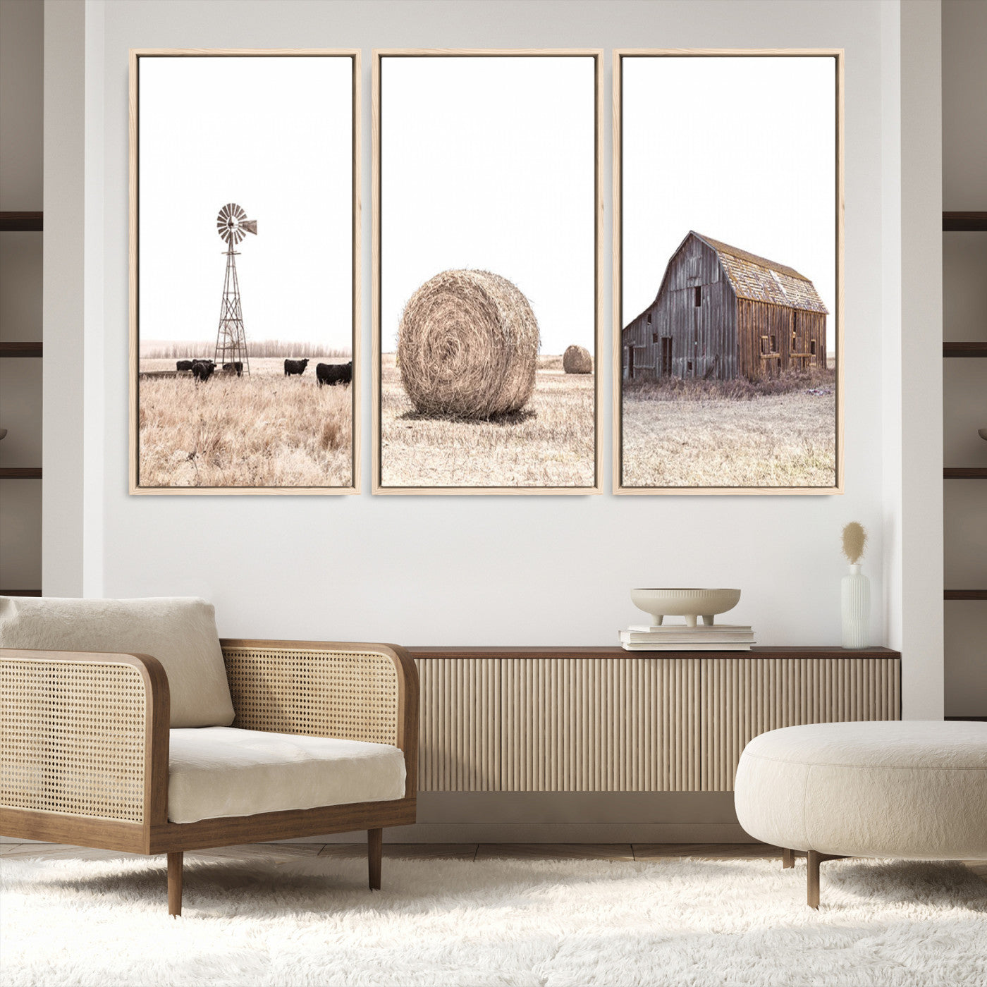 30918-MGV-FC-48X32-3P_Natural-Farm Prints Set, Set of 6 Farmhouse Wall Art, Country House Decor, Barn Print, Wheat Print, Farmhouse Wall Art, Gallery Wall Art, Farm Print