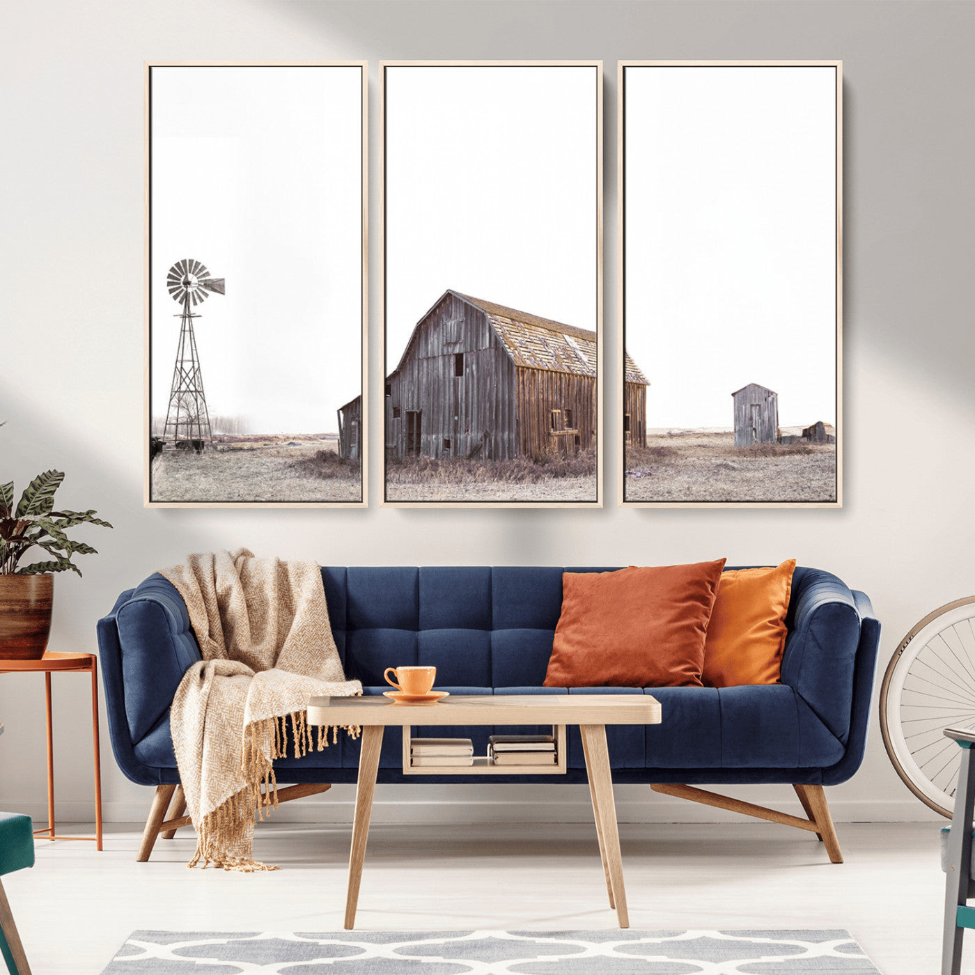 -Set of 3 Rustic Farmhouse Wall Art Prints – Country Barn, Wheat Field, and Farm Landscape for Cozy