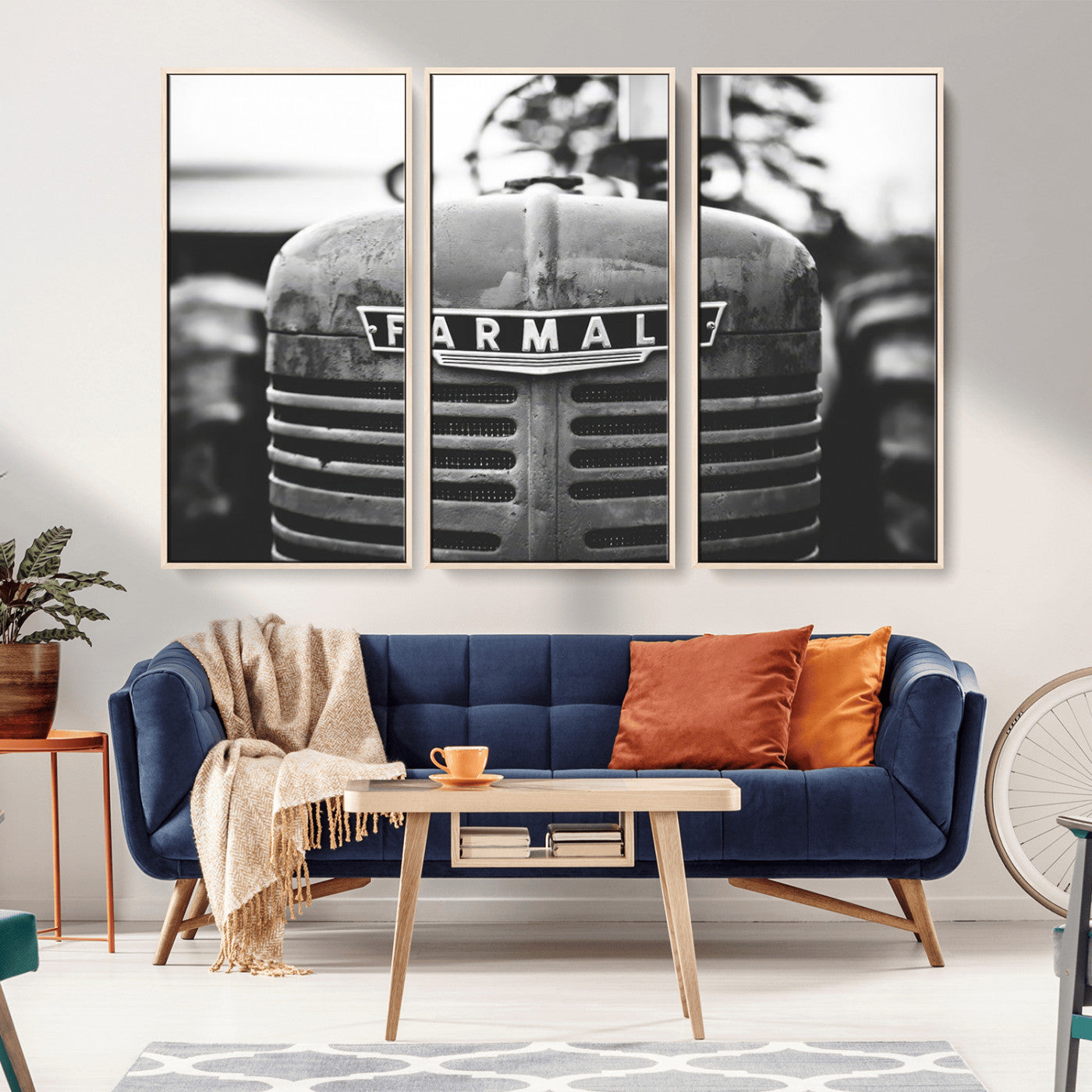 MGV-FC-48X32-3P - Vintage Farmall Tractor Wall Art Canvas Print, Rustic Farmhouse Decor Ready to Hang