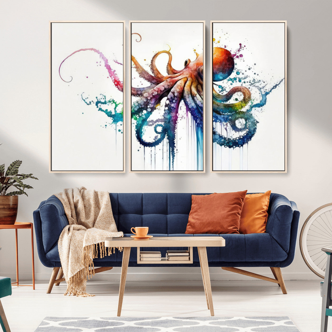 MGV-FC-48X32-3P - Watercolor Vibrant Octopus Wall Art Canvas Print | Abstract Sea Life Art | Colorful Marine Creature