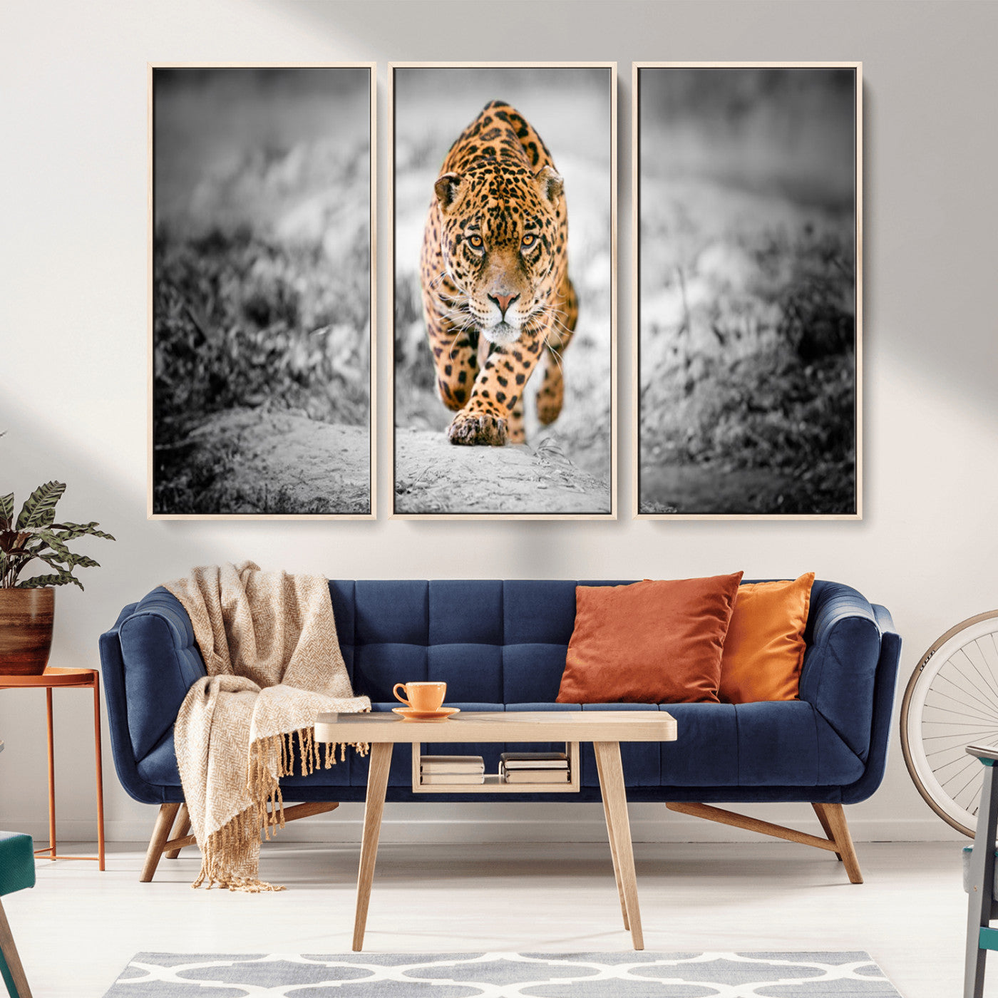MGV-FC-48X32-3P - Jaguar Wall Art Canvas Print - Majestic Big Cat in Focused Pursuit - Ready to Hang