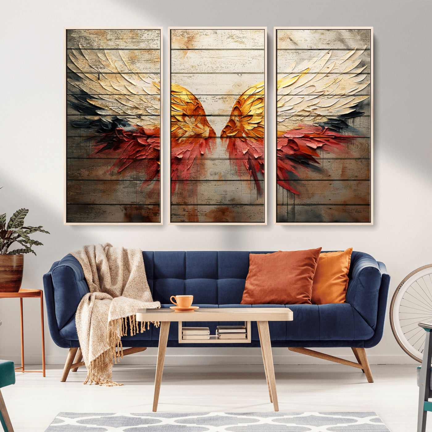 MGV-FC-48X32-3P - Abstract Angel Wings Canvas Wall Art – Framed and Ready to Hang Modern Angelic Wings Decor for