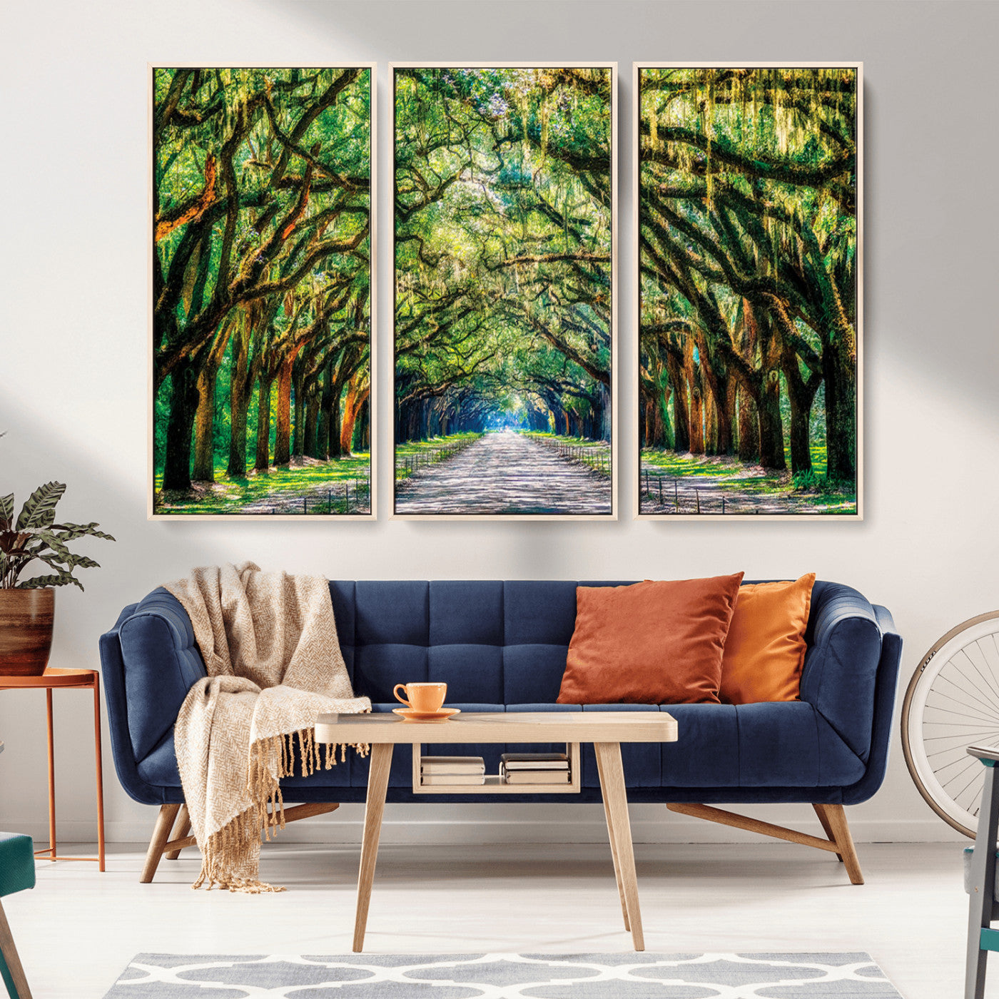 MGV-FC-48X32-3P - Serene Tree Tunnel Wall Art Canvas Print – Pathway Under Canopy of Lush Green Trees, Nature-Inspired