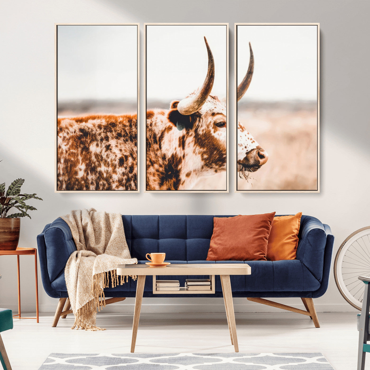 -Speckled Bull Wall Art Canvas Print – Rustic Cow Longhorn Farmhouse Animal Decor – Western Longhorn