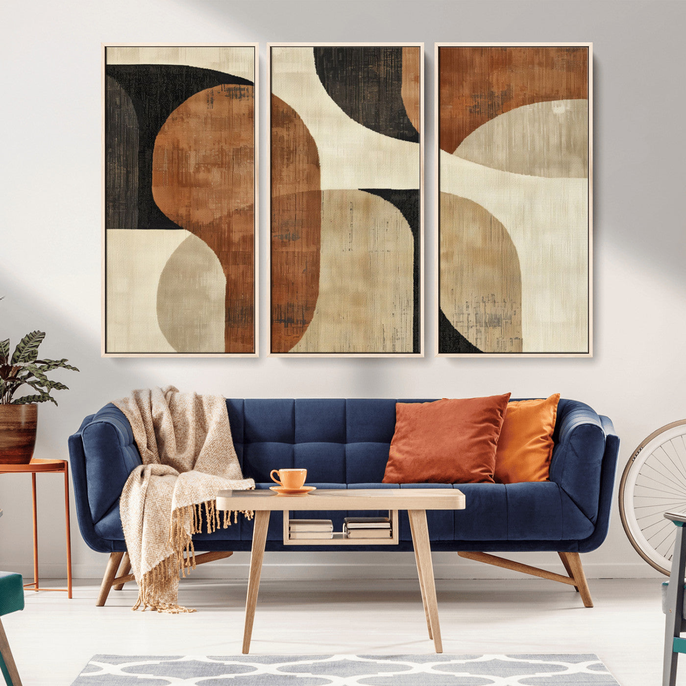 MGV-FC-48X32-3P - Wabi Sabi Abstract Wall Art Canvas Print | Large Minimalist Modern Geometric Wall Decor for Living