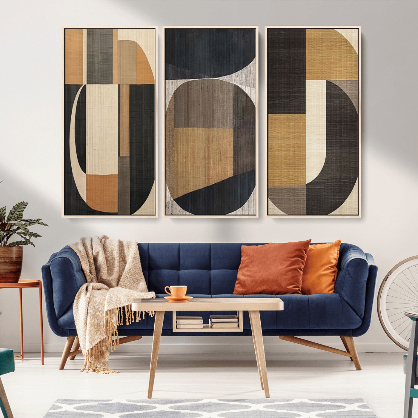 MGV-FC-48X32-3P - Modern Brown Wabi Sabi Abstract Wall Art Canvas Print Set, Minimalist Wall Art