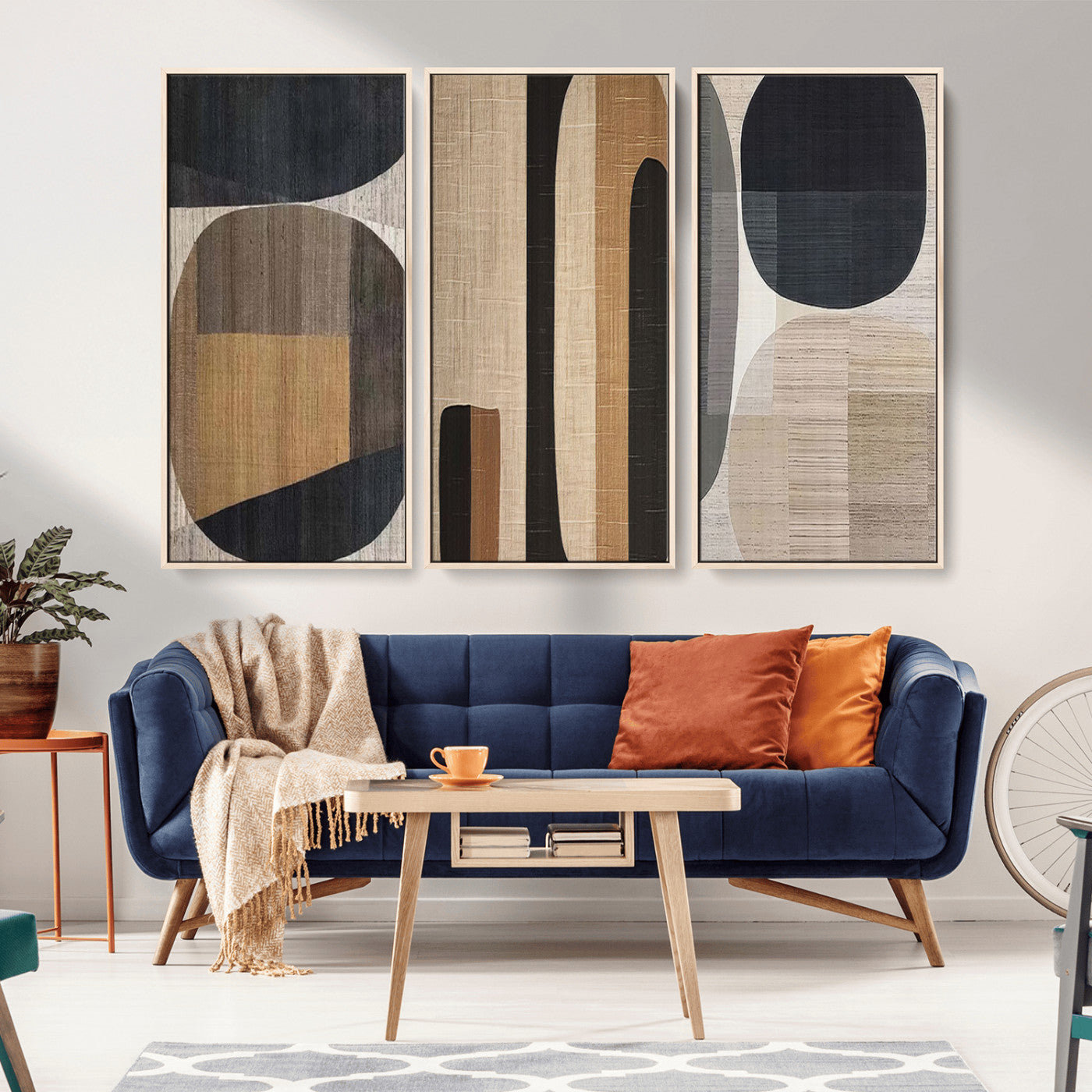 MGV-FC-48X32-3P - Abstract Minimalist Canvas Wall Art - Neutral Geometric Modern Boho Decor, Minimalist Brown Wabi
