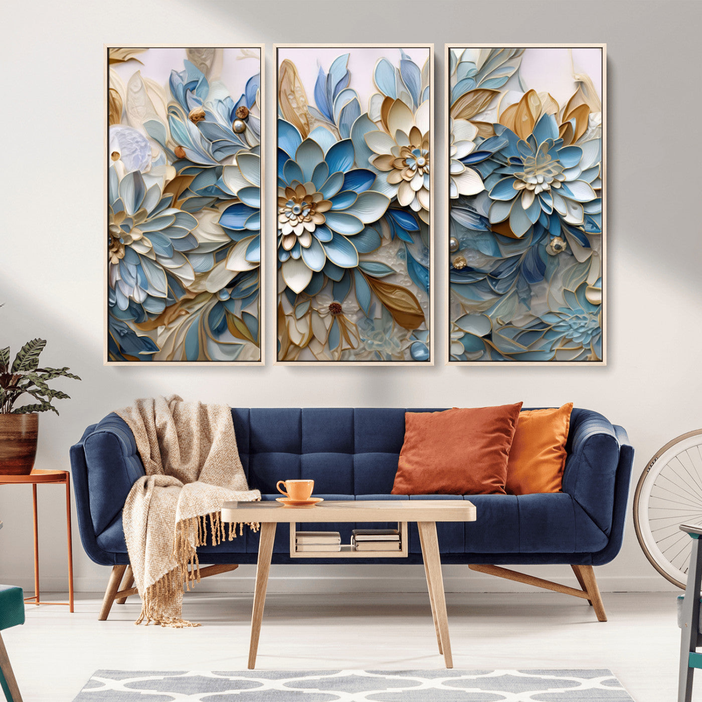 MGV-FC-48X32-3P - Blu Abstract Flower Wall Art Canvas Print