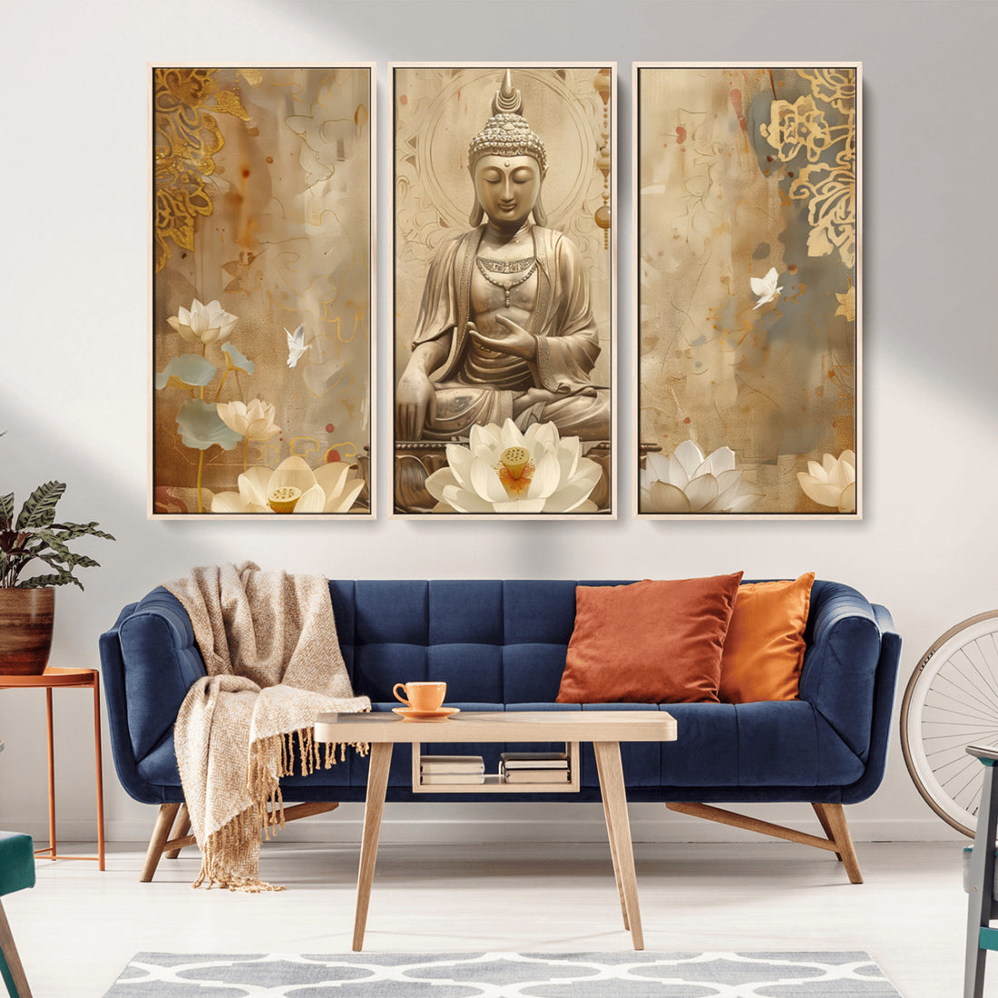 Buddha Wall Art Canvas Print, Meditation and Yoga Room Decor | Extra Large 3 Piece Canvas Wall Art