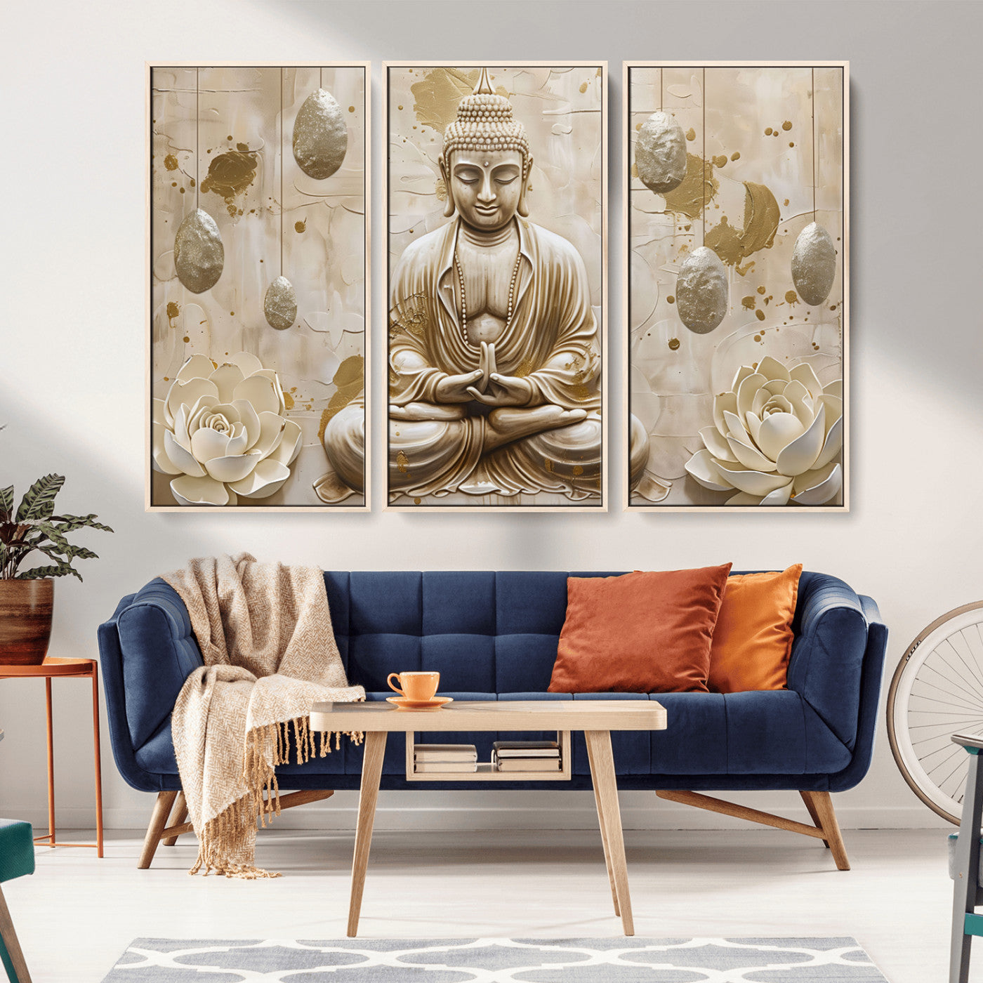 MGV-FC-48X32-3P - Serene Buddha Wall Art | Yoga Room Decor and Meditation Wall Art Print | Framed and Ready to Hang