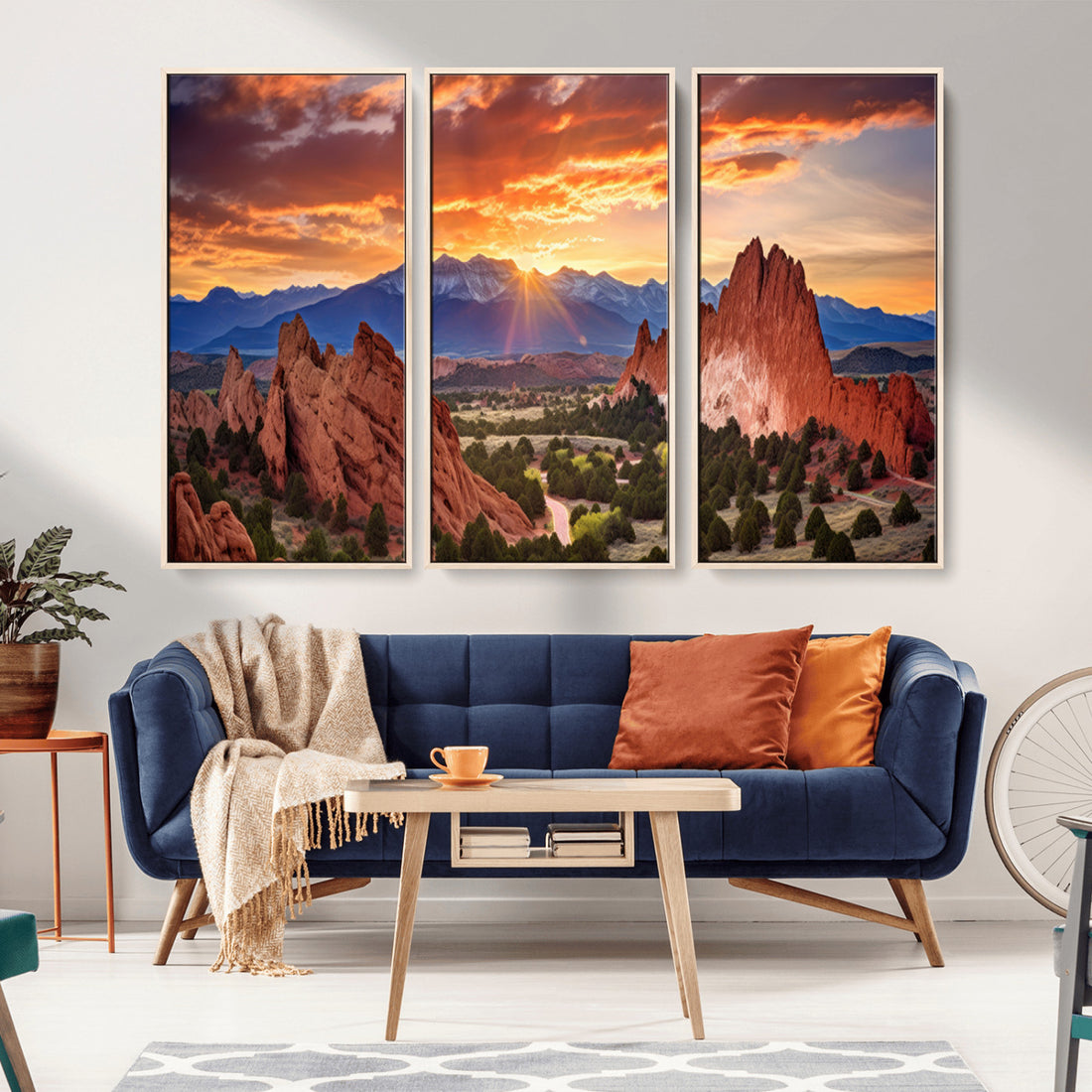 Rocky Mountains Sunset Wall Art Canvas Print, Ready to Hang | Extra Large 3 Piece Landscape Wall Art