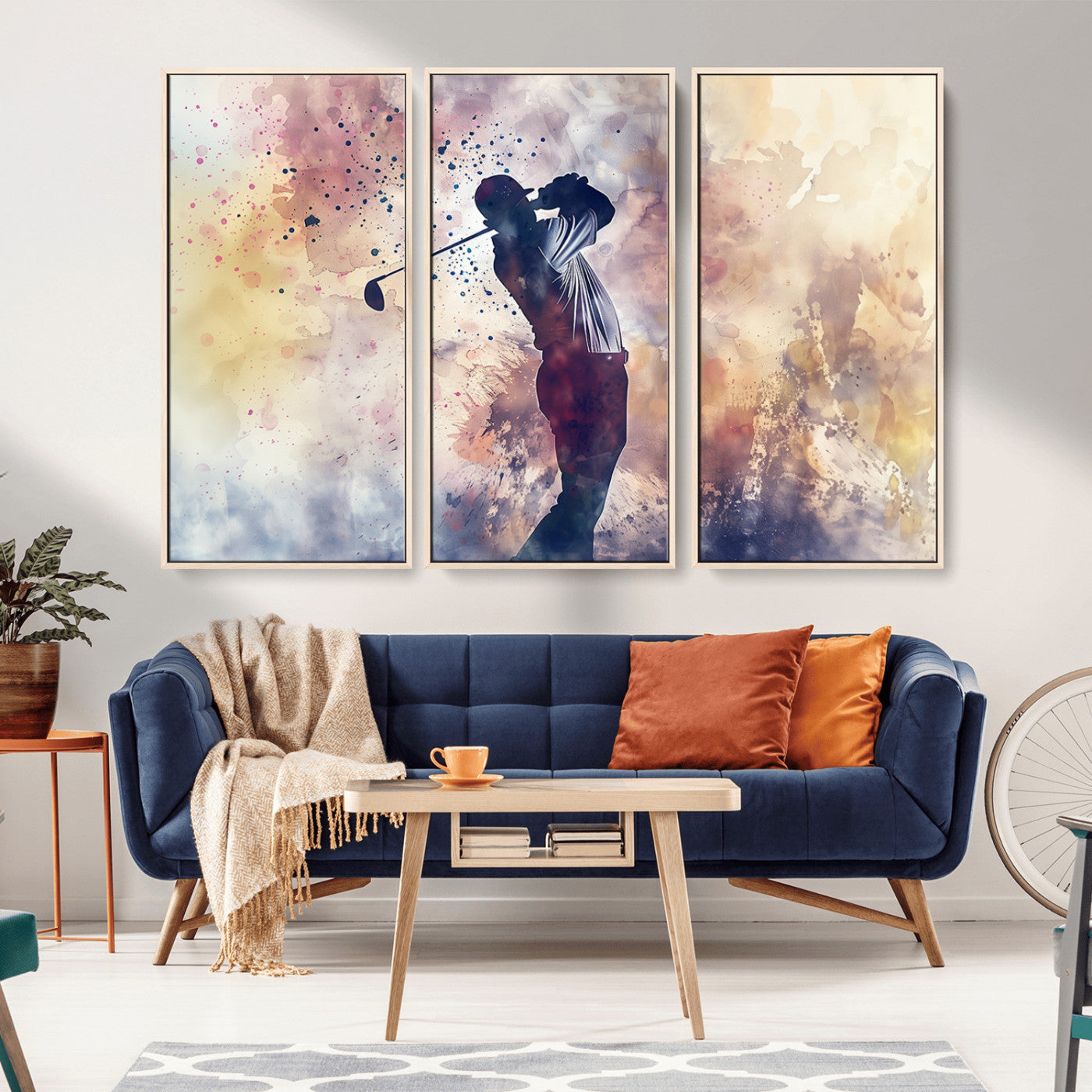 MGV-FC-48X32-3P - Abstract Watercolor Golf Player Wall Art Canvas Print