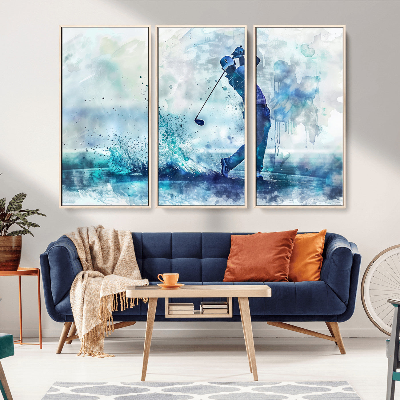 MGV-FC-48X32-3P - Golf Swing Wall Art Canvas Print - Sports-Inspired Watercolor Decor - Ready to Hang