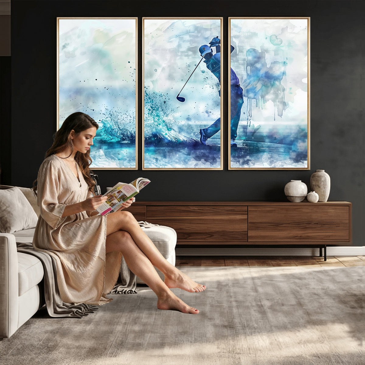 45328-MGV-CV-36X24 - Watercolor Abstract Golf Swing Wall Art Canvas Print