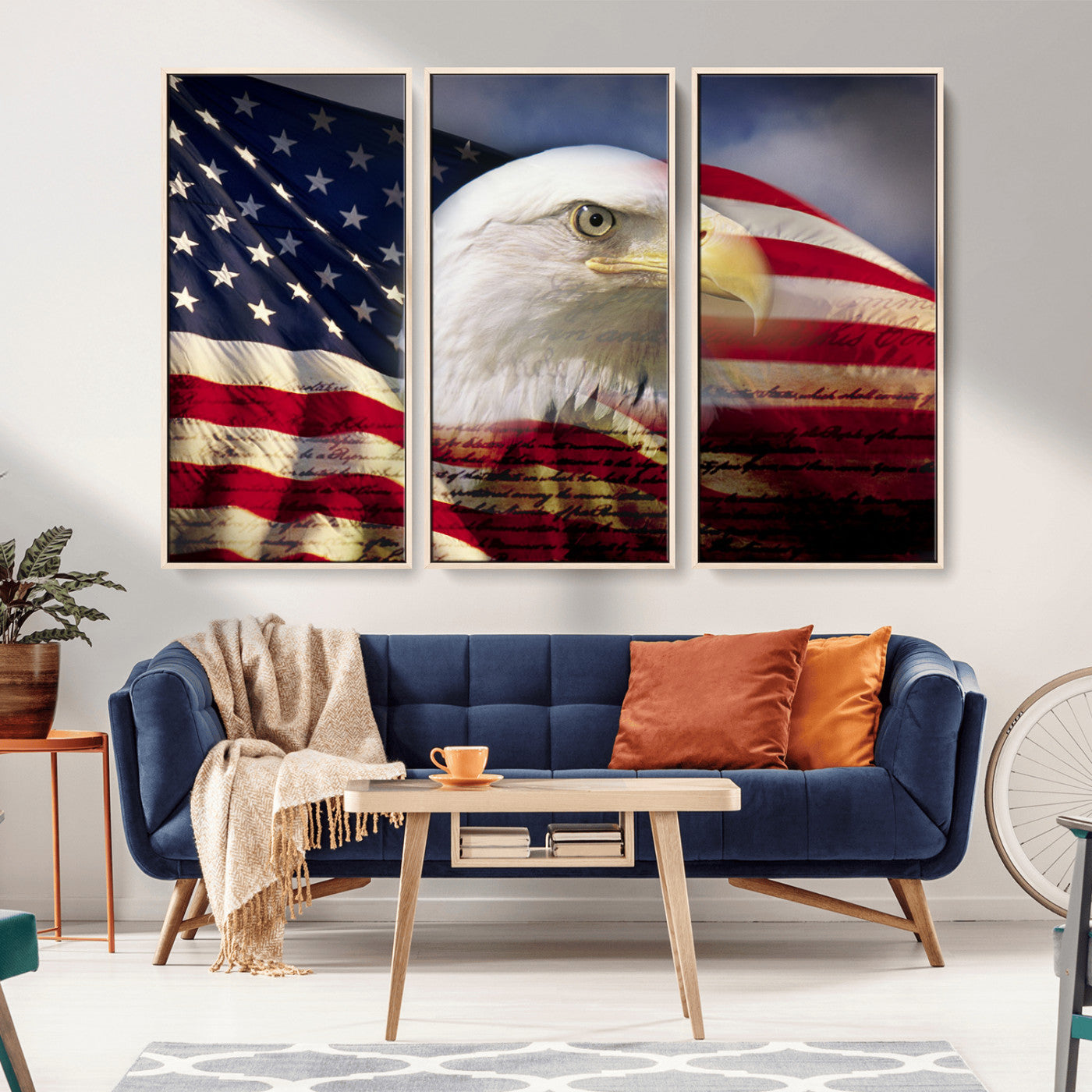 MGV-FC-48X32-3P - American Flag Eagle Symbol Wall Art, American Flag Eagle Wall Art Canvas Print