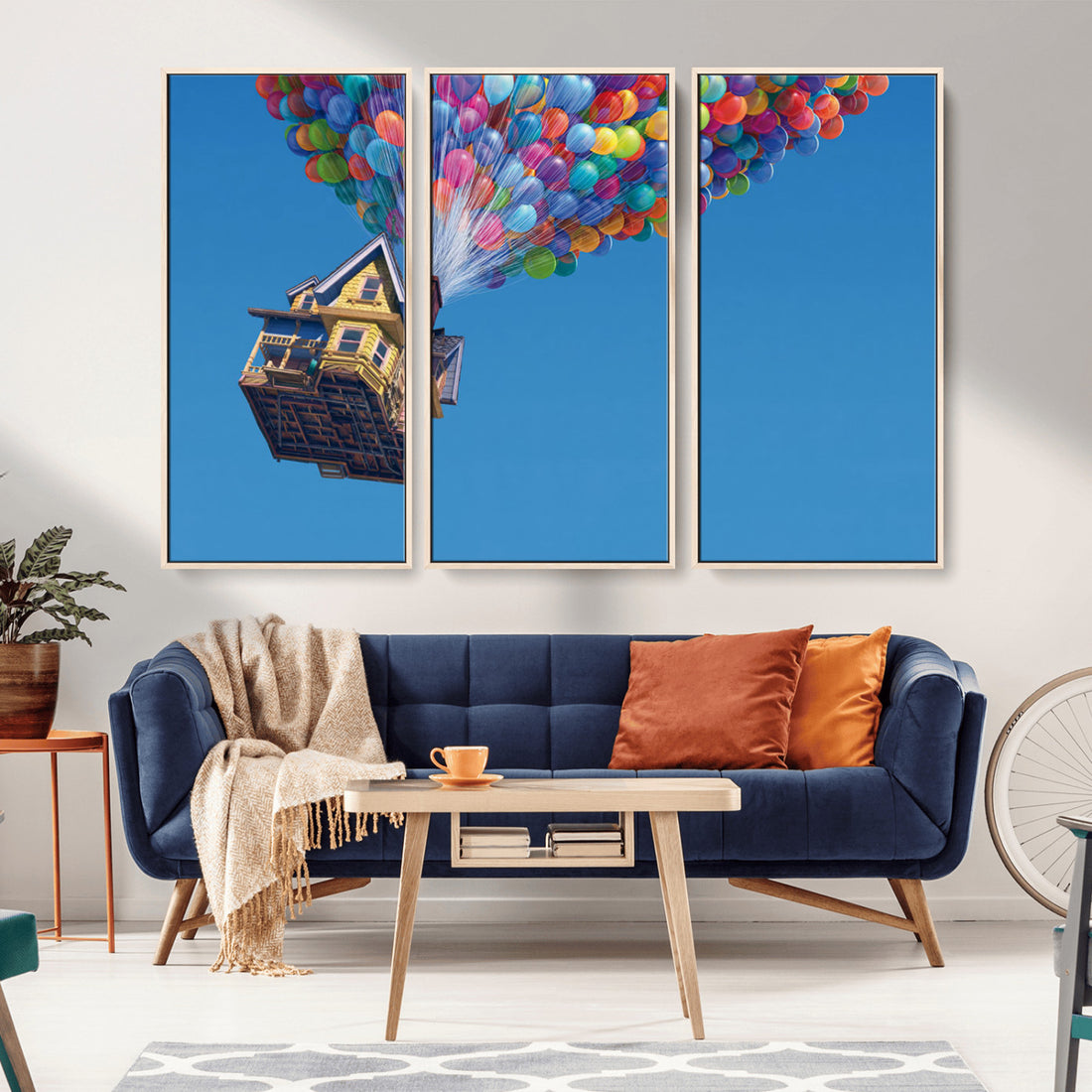 Carl Fredricksen, Up Movie Wall Art, Air Balloons for Kids Room | Extra Large 3 Piece Canvas Wall Art