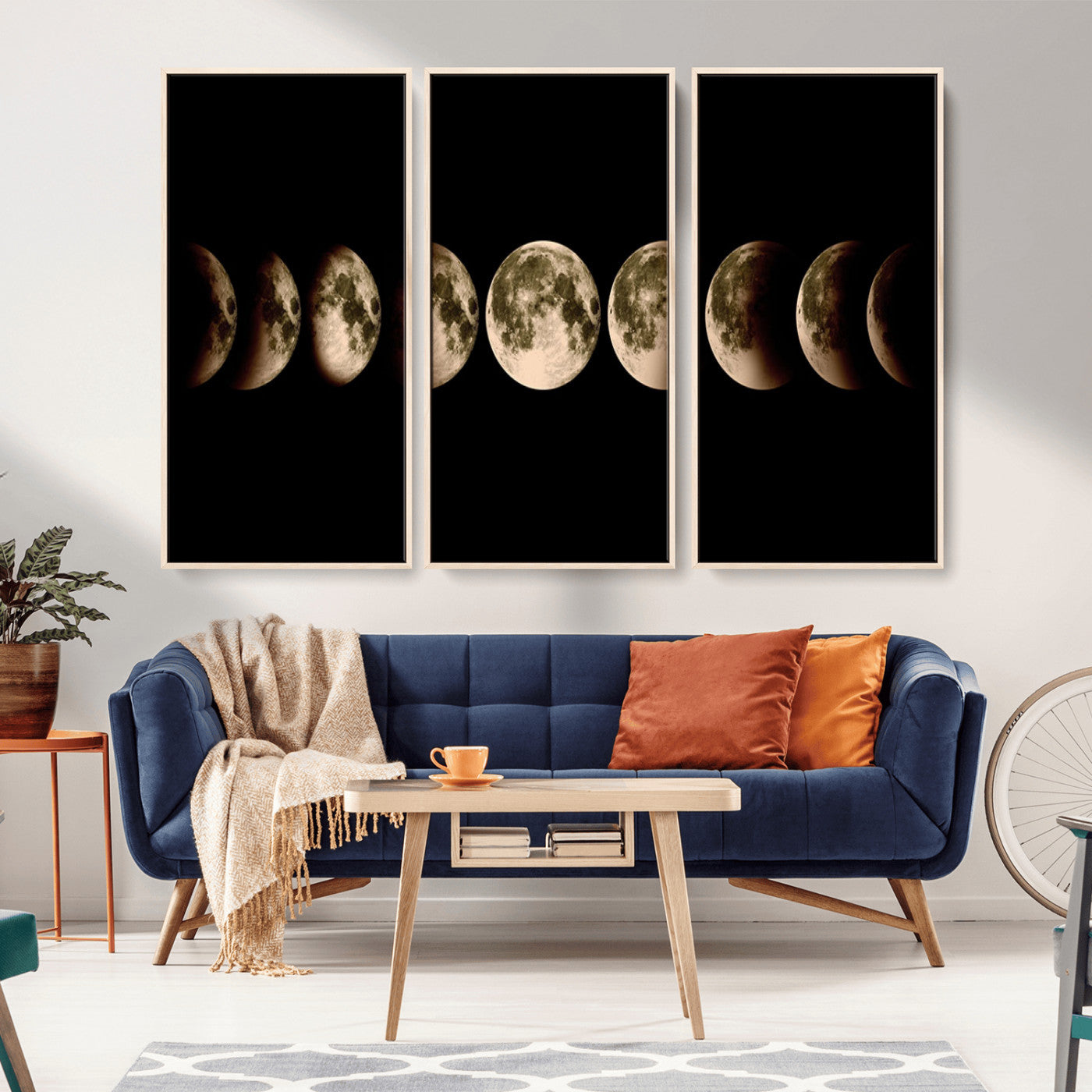MGV-FC-48X32-3P - Phases of the Moon Wall Art | Canvas Print for Modern Wall Decor | Ready to Hang and Framed
