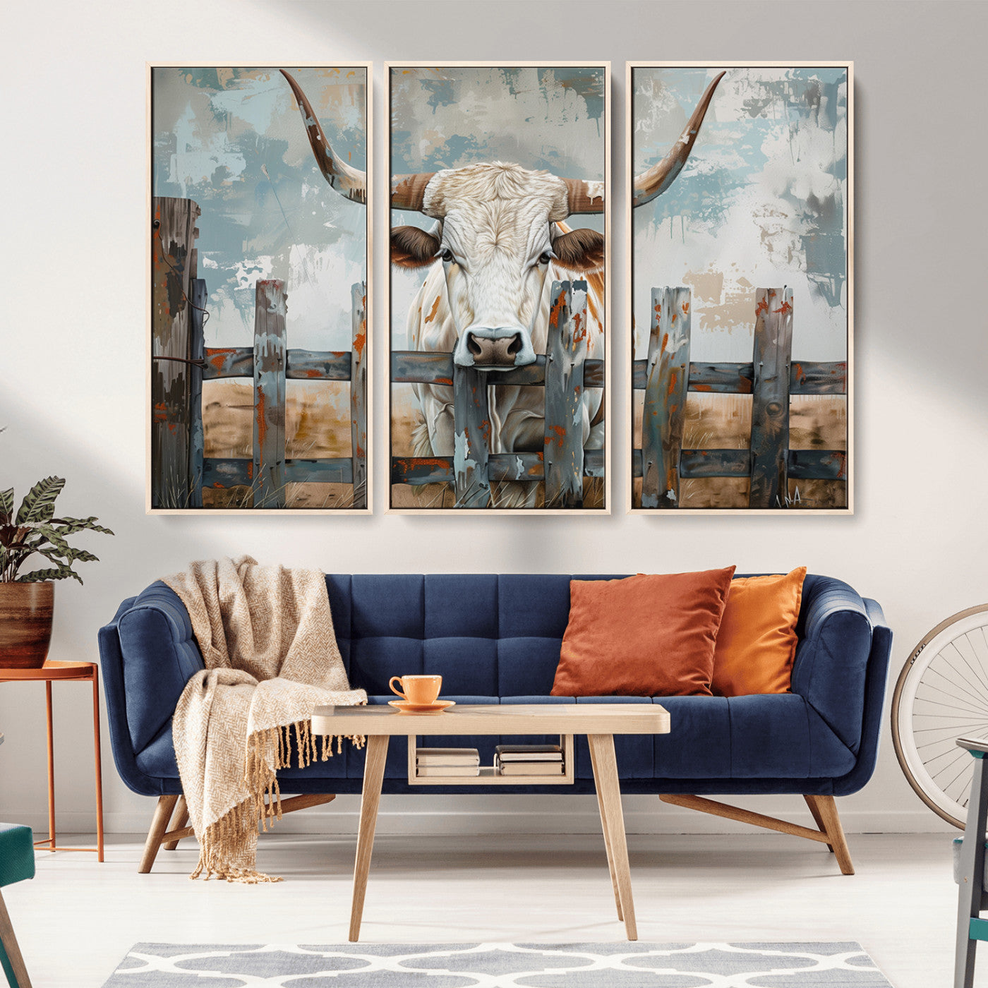 MGV-FC-48X32-3P - Vintage Cow Wall Art Canvas Print for Farmhouse Wall Decor Theme, Cattle Wall Art Print